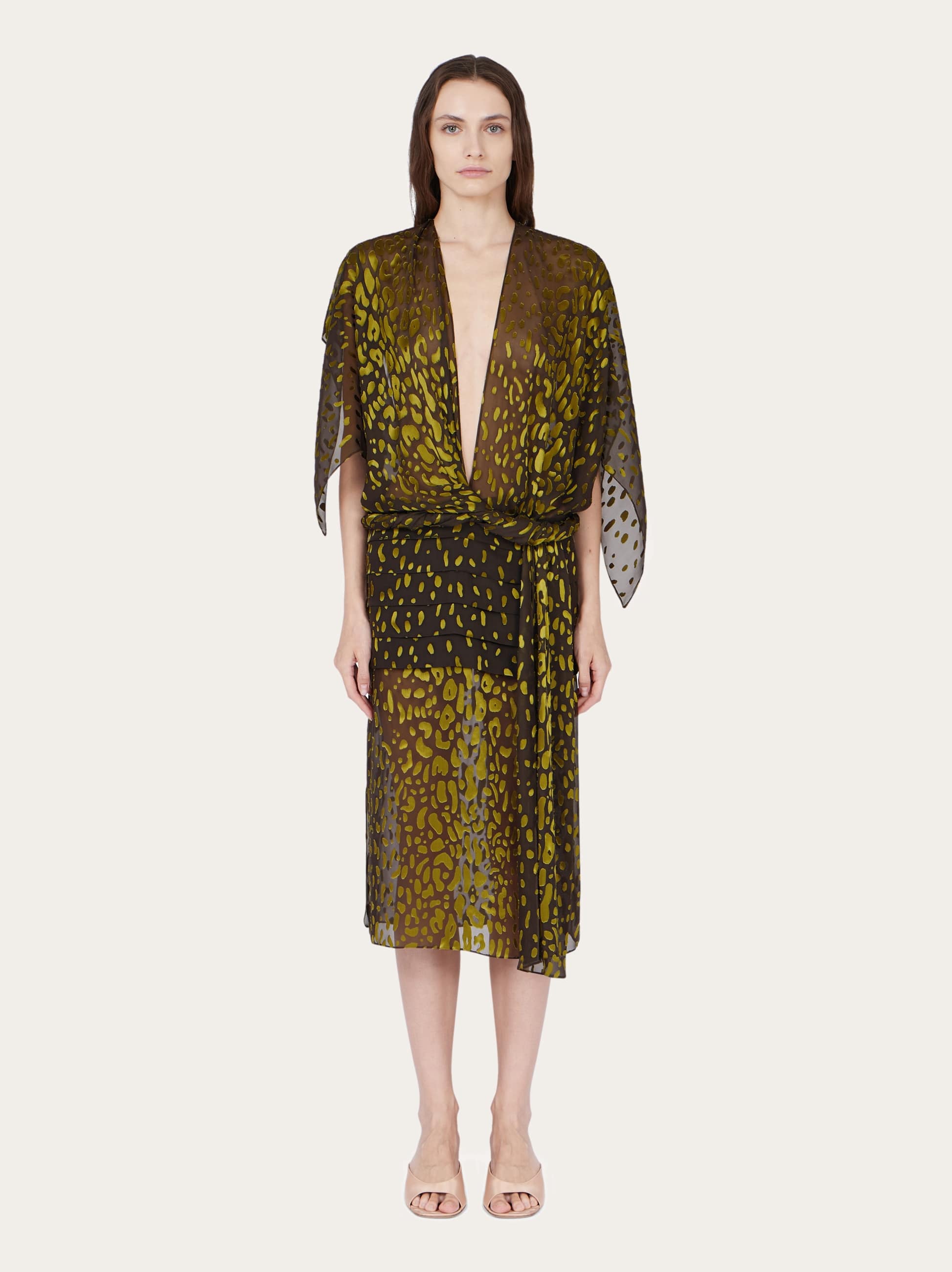 Ferragamo Donna Abito doppio materiale Marrone