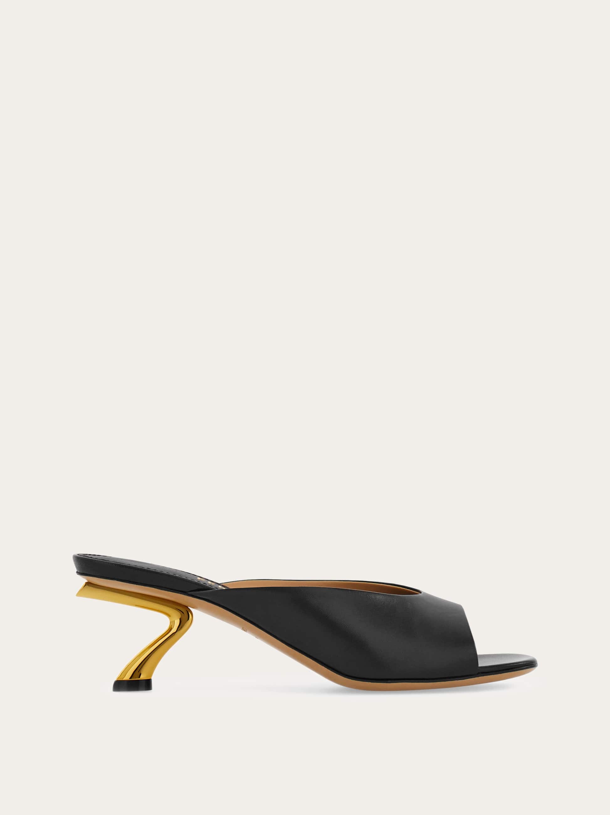 Ferragamo Igea S-shaped Kitten Heel Sandal In Black