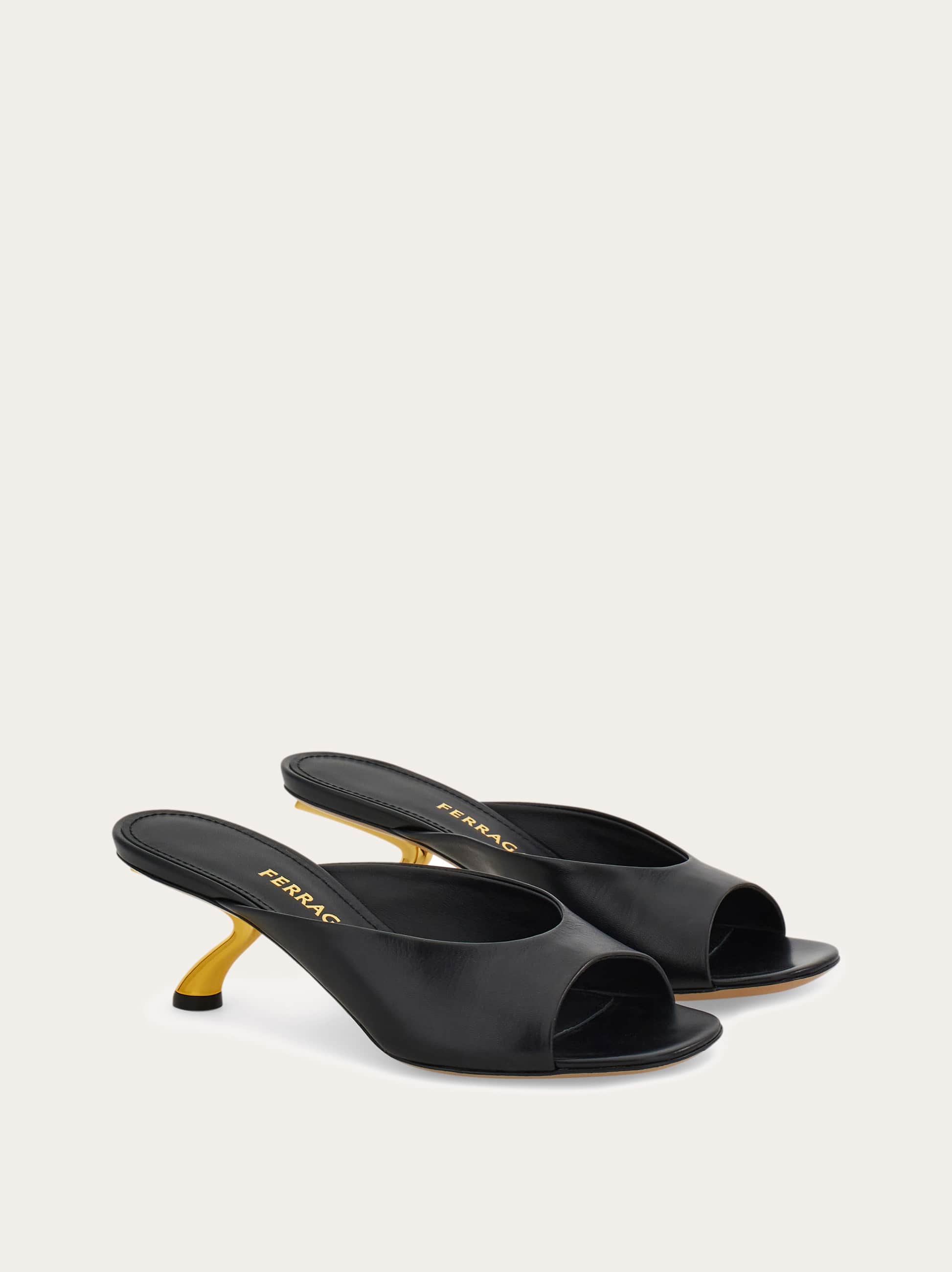 Ferragamo Igea S-shaped Kitten Heel Sandal In Black