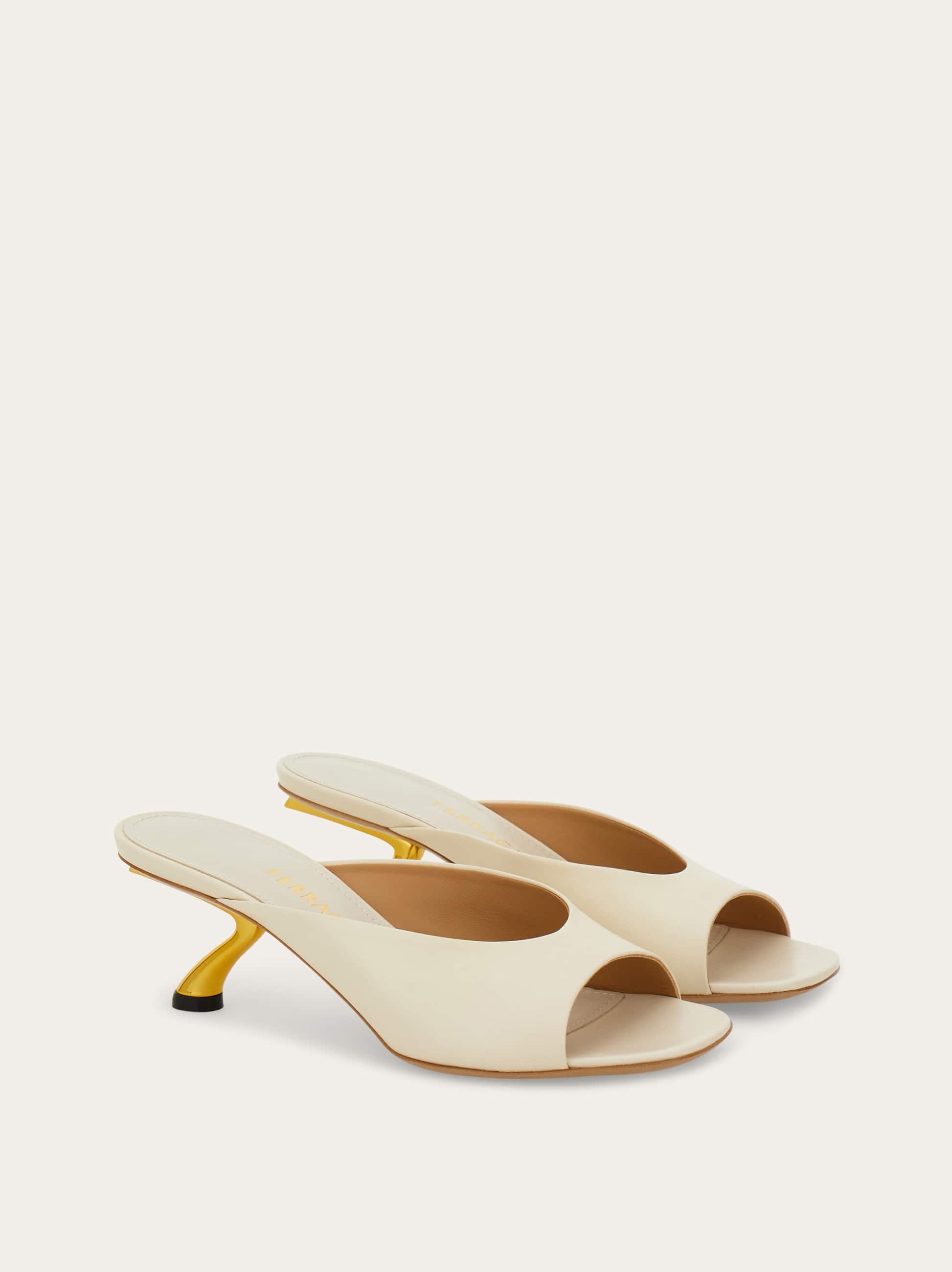 Ferragamo Ivory Leather Igea Mules In Metallic