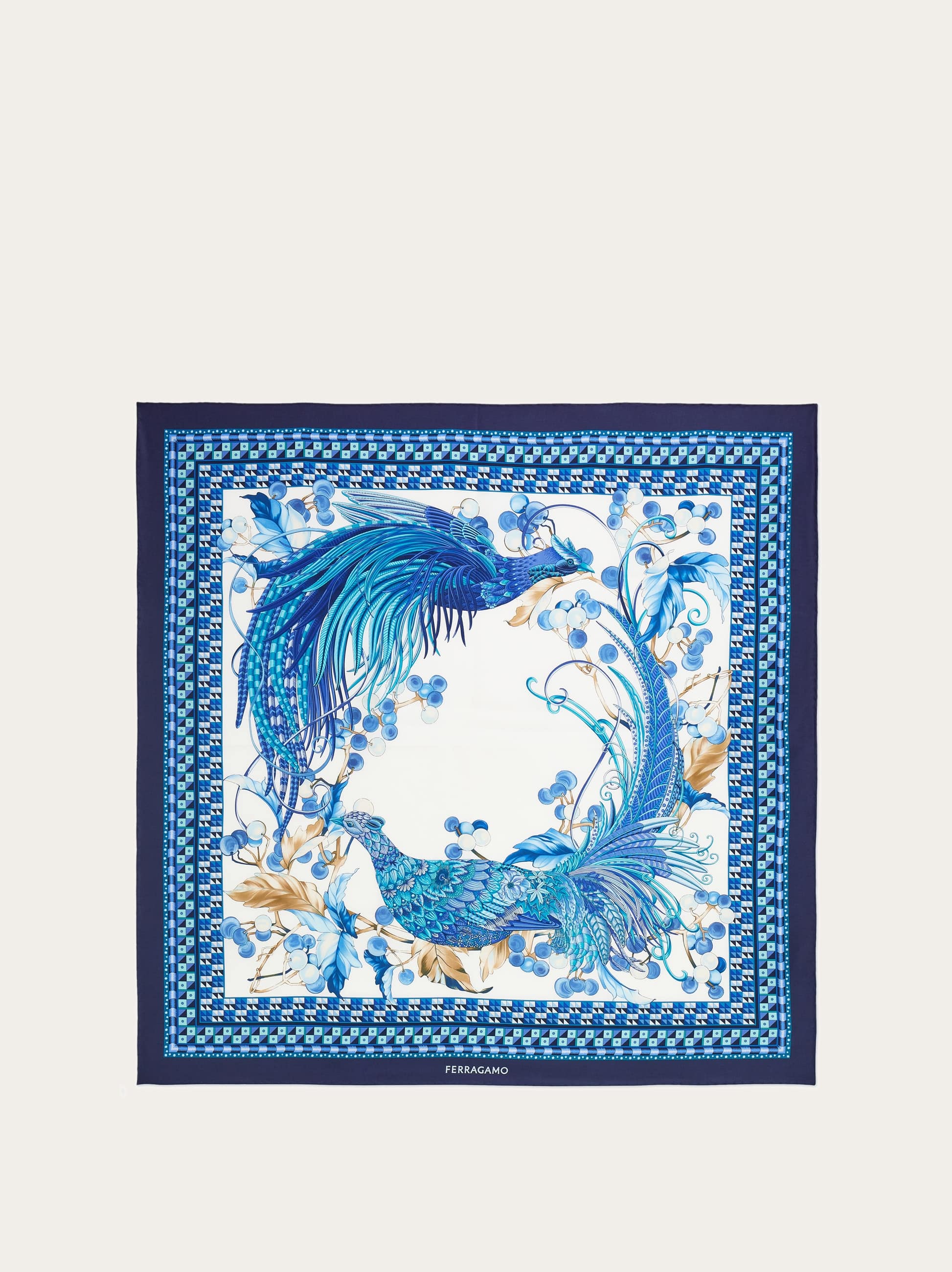 Ferragamo Donna Foulard in seta stampa Animali Blu