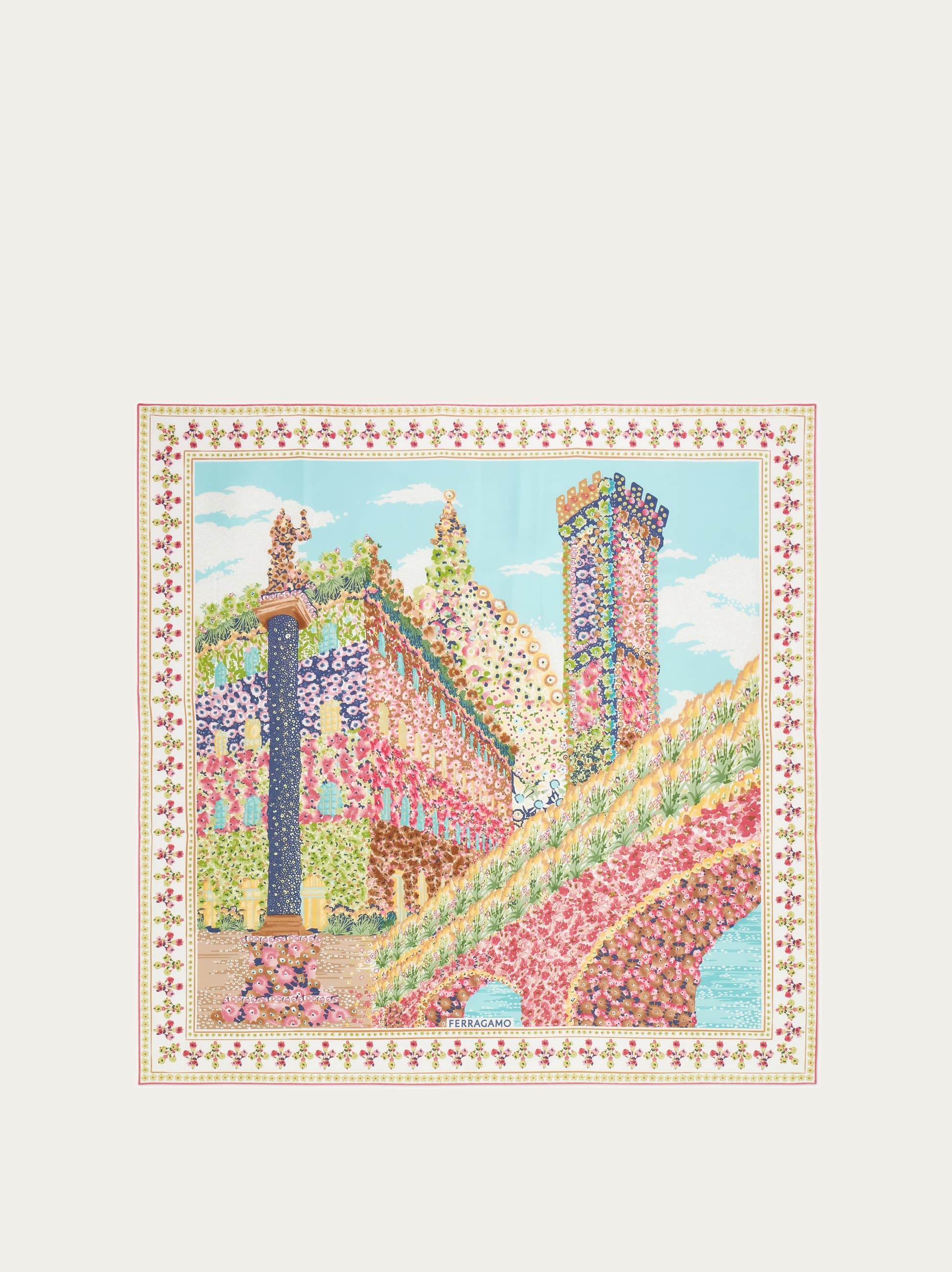 Ferragamo Donna Foulard in seta stampa Palazzo Multicolore