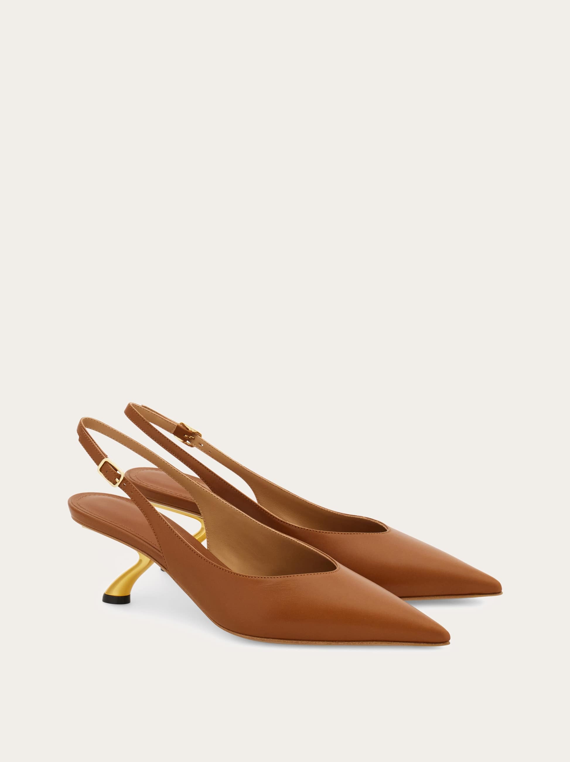 Ferragamo S-shaped Heel Slingback In Sand
