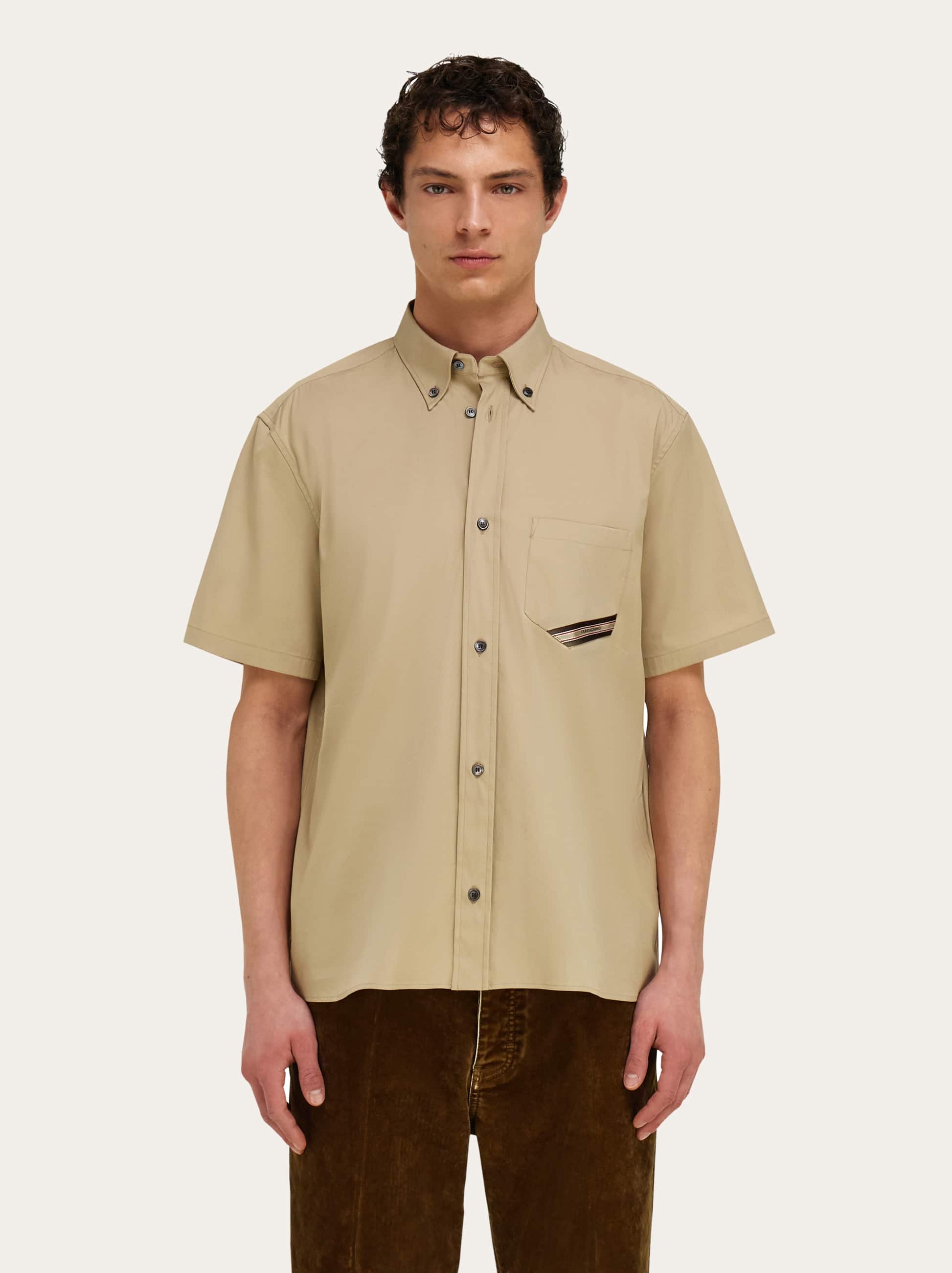  Ferragamo Herren Kurzarmhemd Beige 