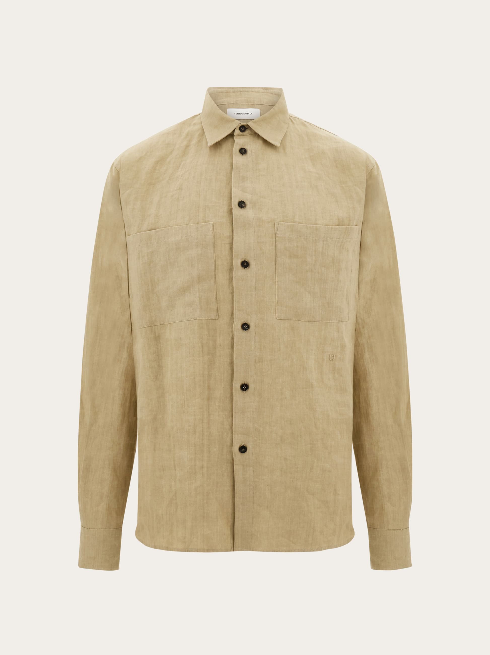 Ferragamo Uomo Camicia in puro lino Beige