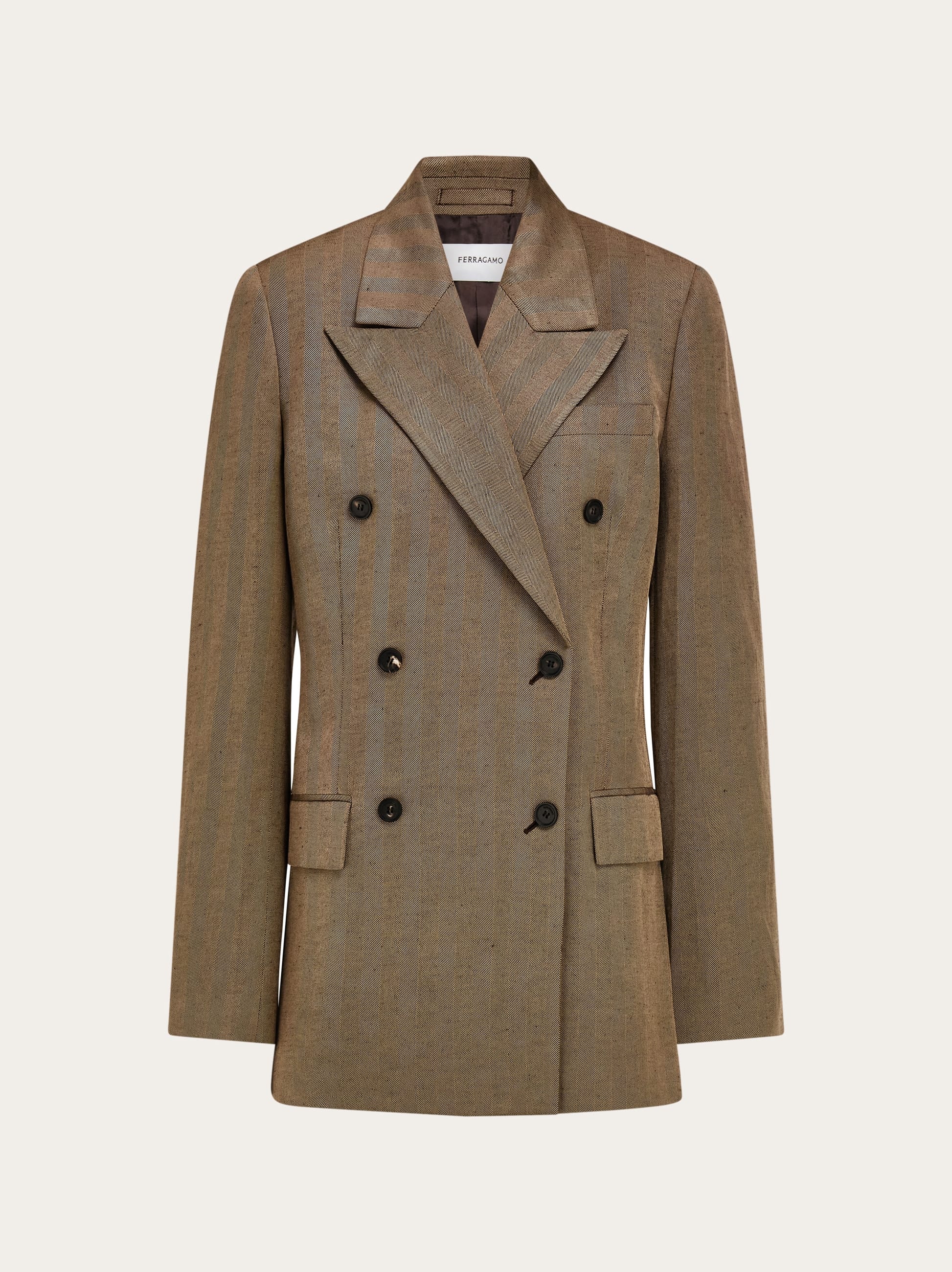 Ferragamo Donna Blazer doppiopetto in misto lino Marrone