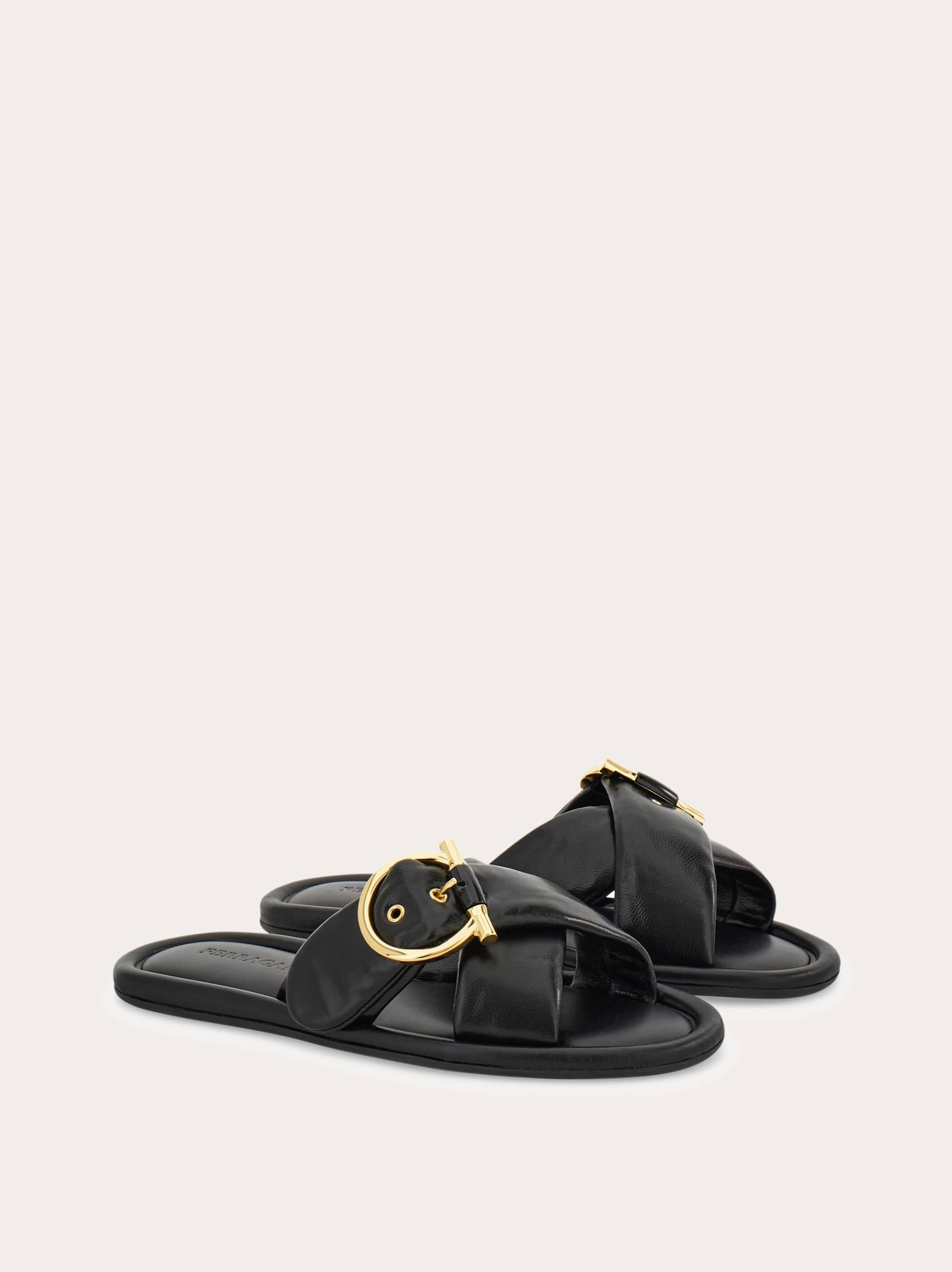  Ferragamo Damen Slide Mit Gancini-ornament Schwarz Größe 36.5 