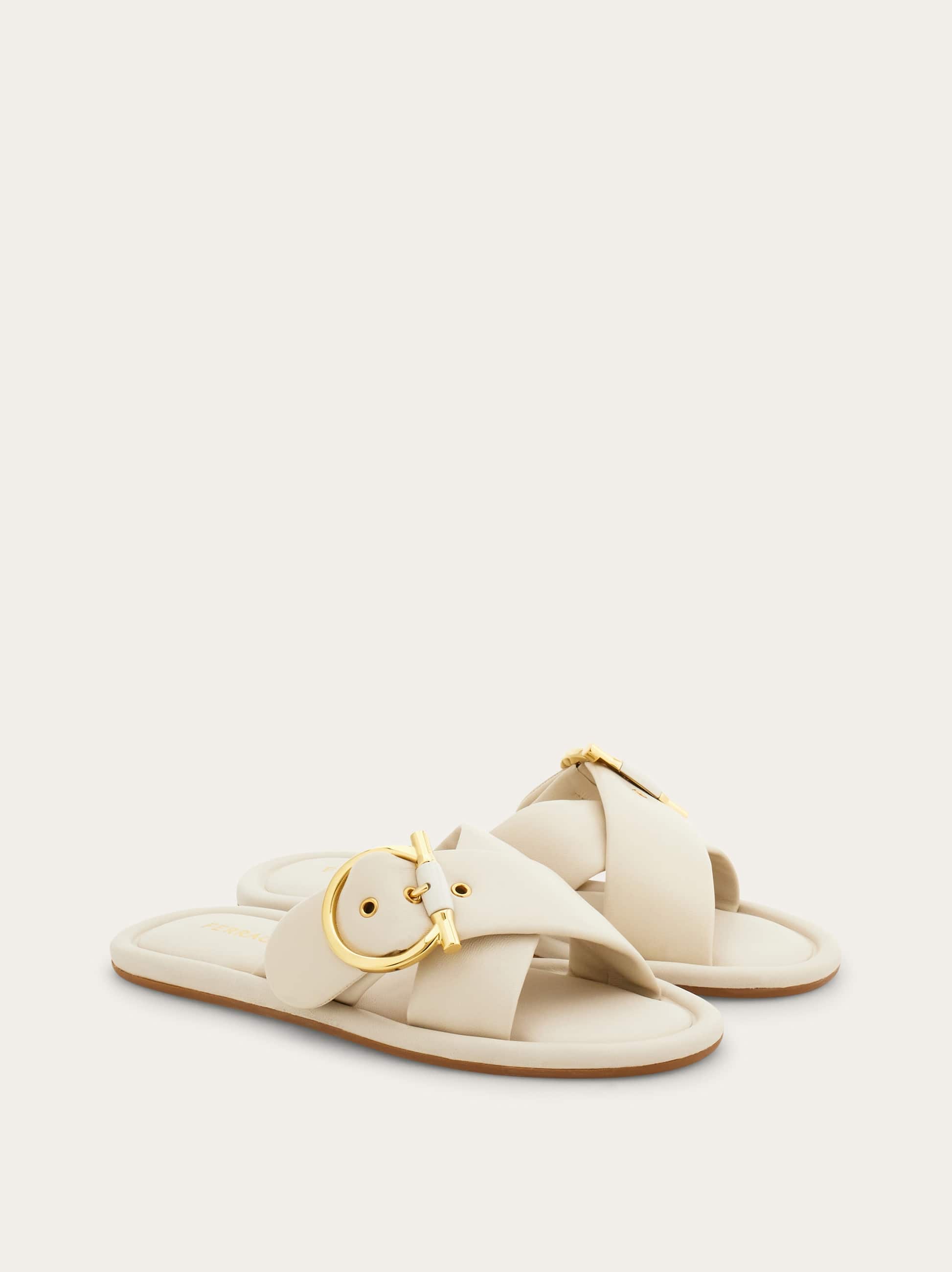  Ferragamo Damen Slide Mit Gancini-ornament Weiß Größe 37 