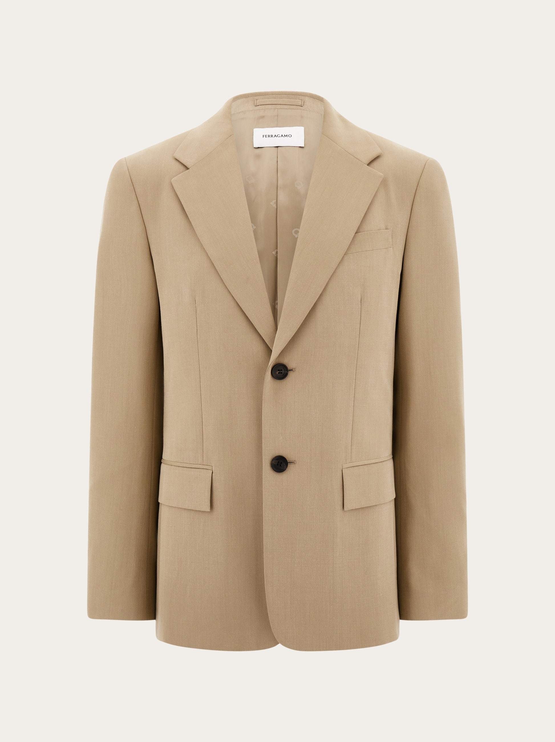 Ferragamo Single Breasted Flannel Blazer In Sand
