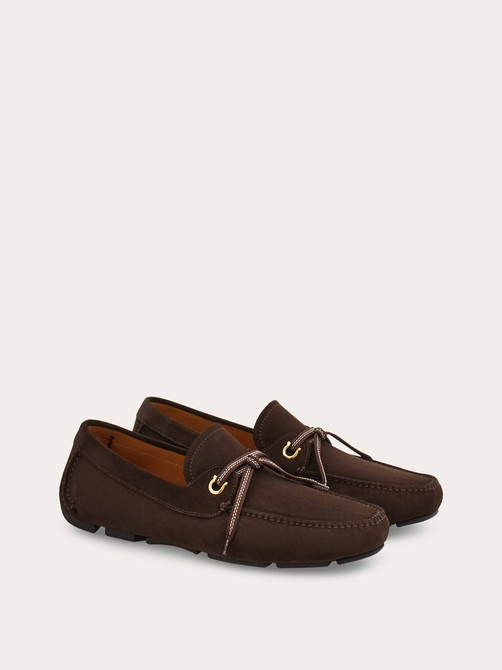  Ferragamo Men Laced Driver Brown Size 4.5 