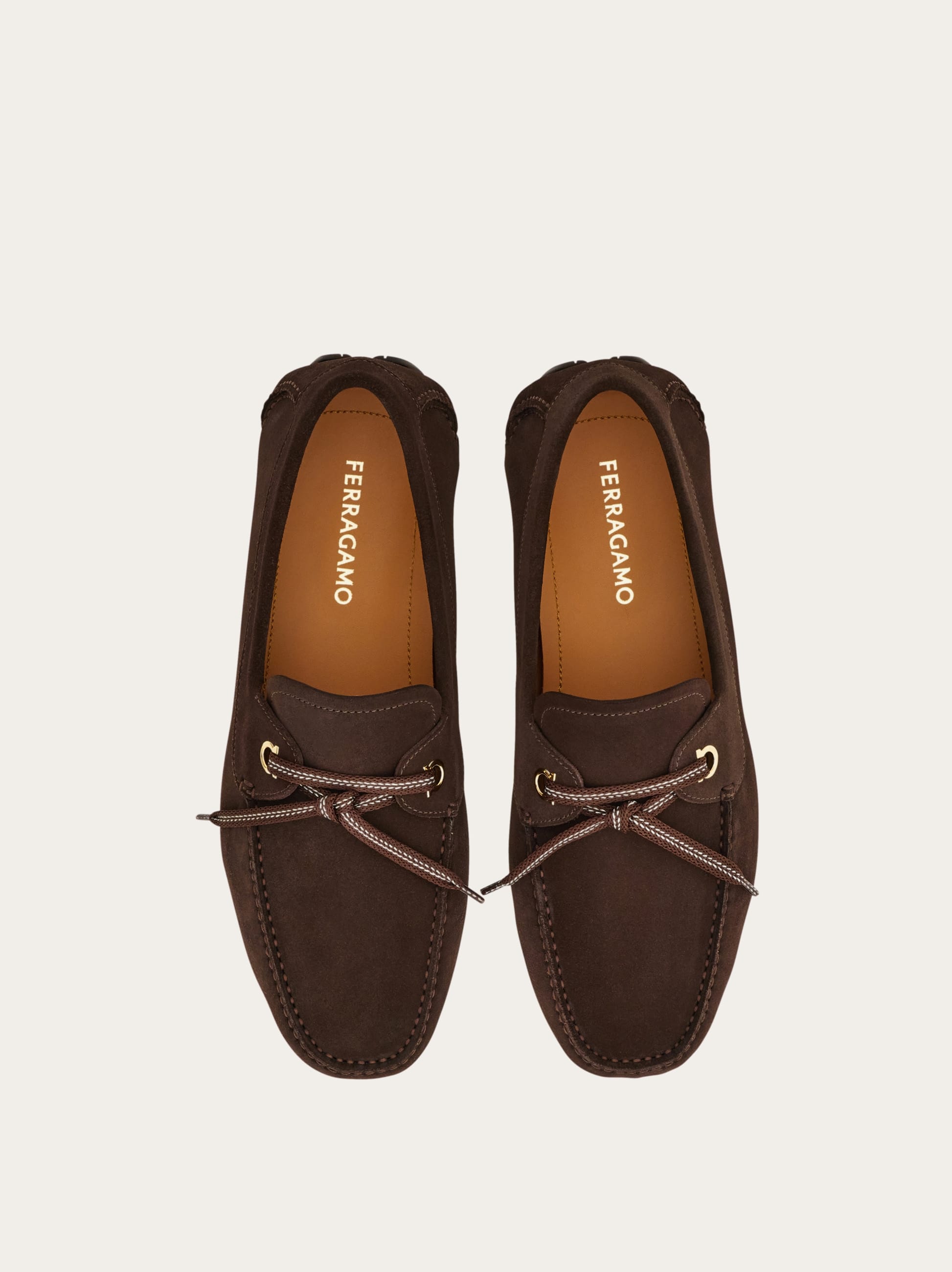  Ferragamo Men Laced Driver Brown Size 4.5 