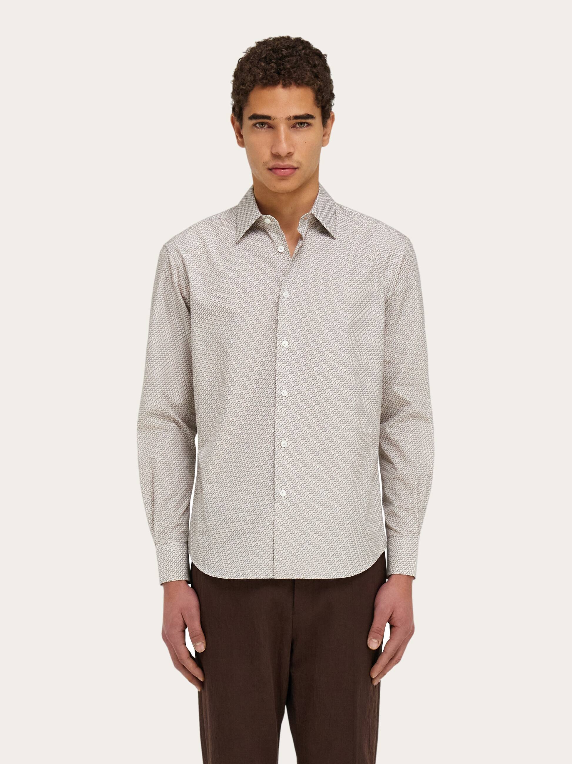  Ferragamo Men Micro Patterned Shirt White 