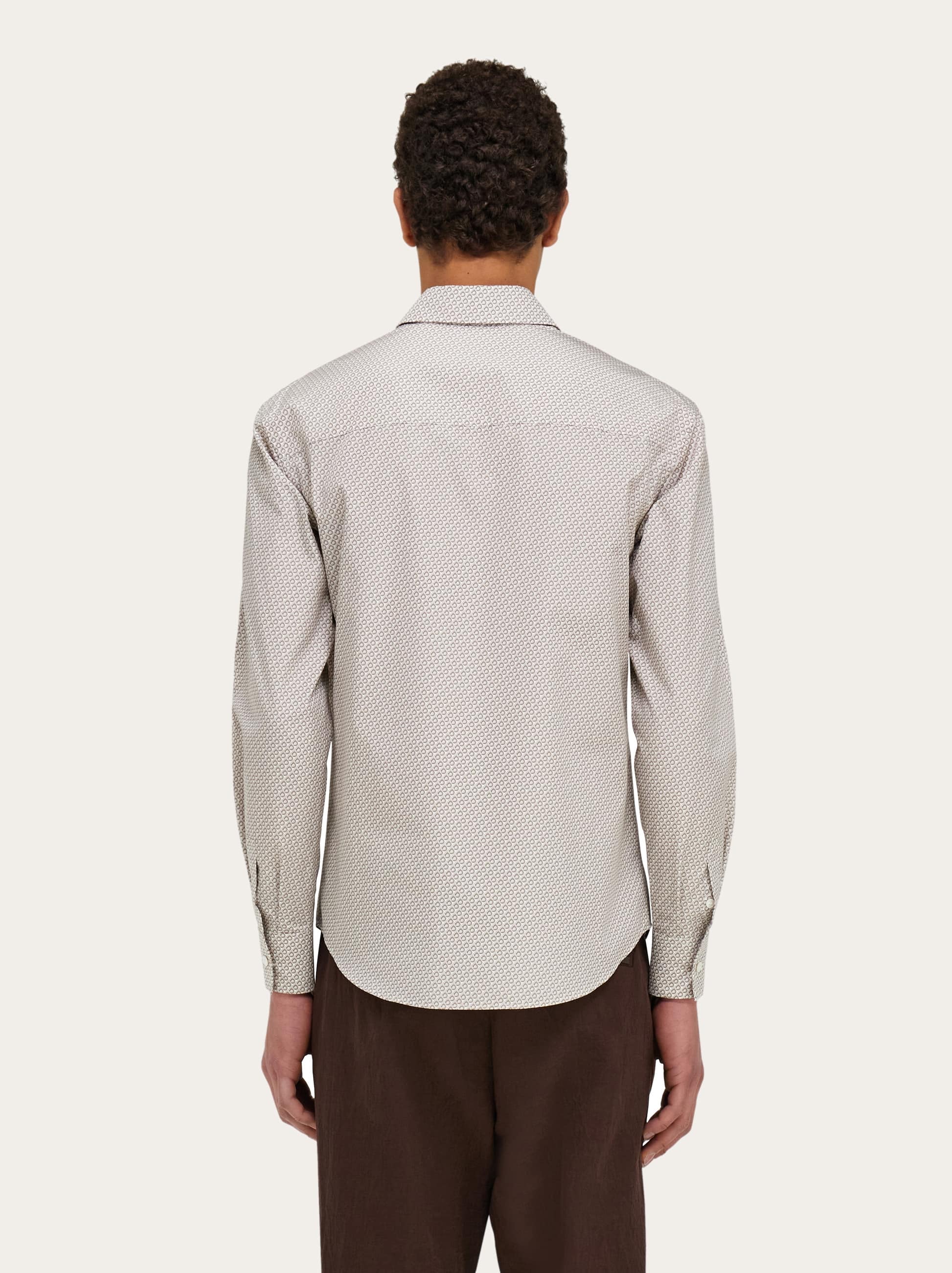 Ferragamo Men Micro Patterned Shirt White 