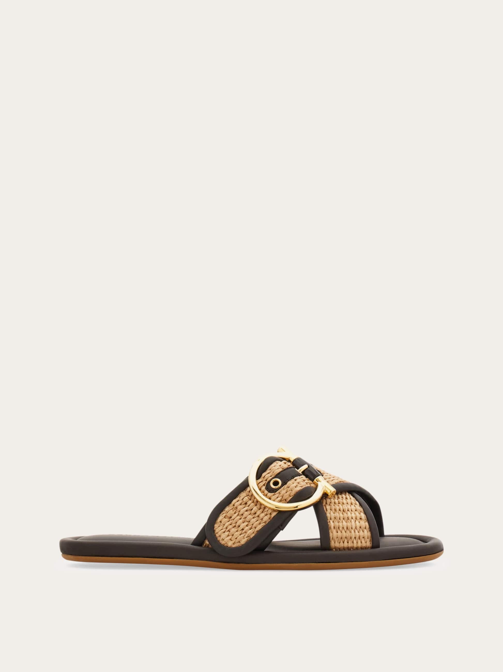 Ferragamo Women Double strap Gancini ornament slide Brown Size 5