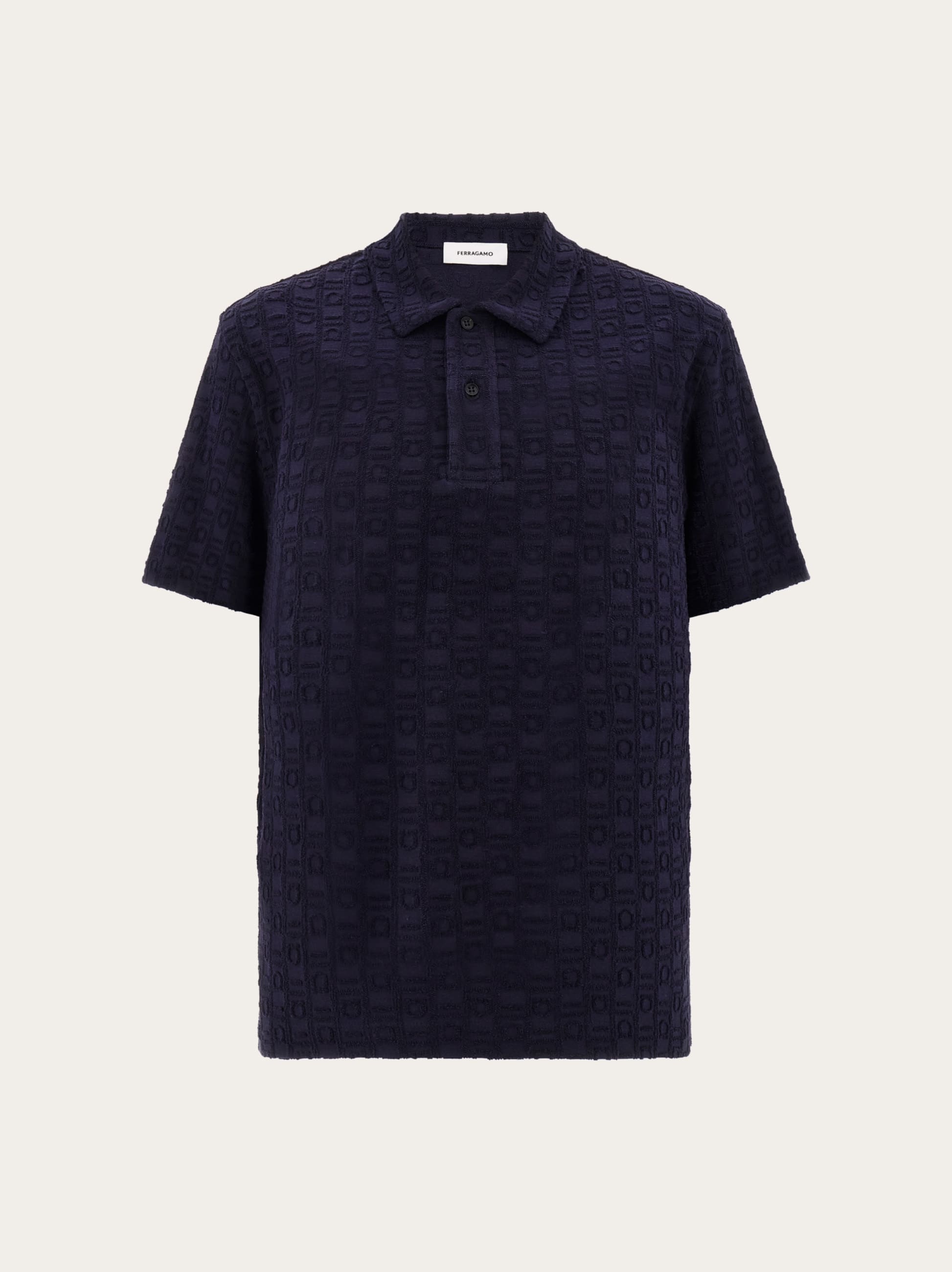 Ferragamo Men's Blue Monogram Polo Shirt