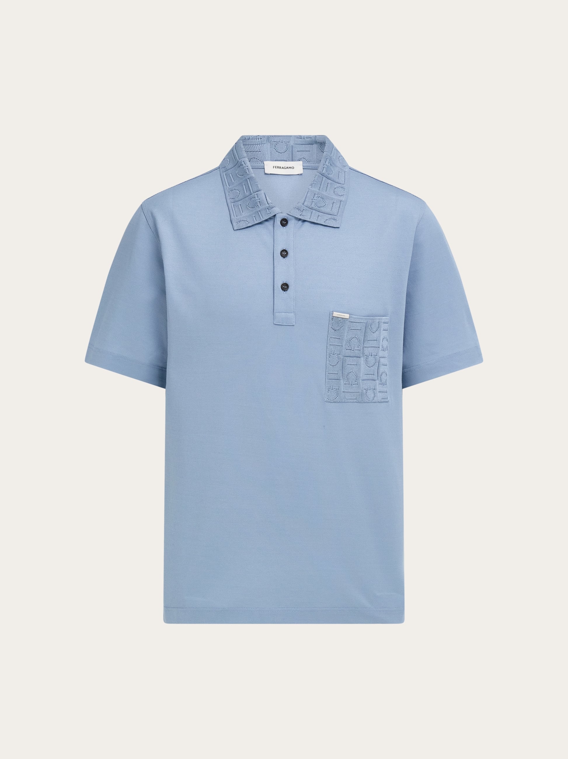 Ferragamo Uomo Polo manica corta con taschino Blu