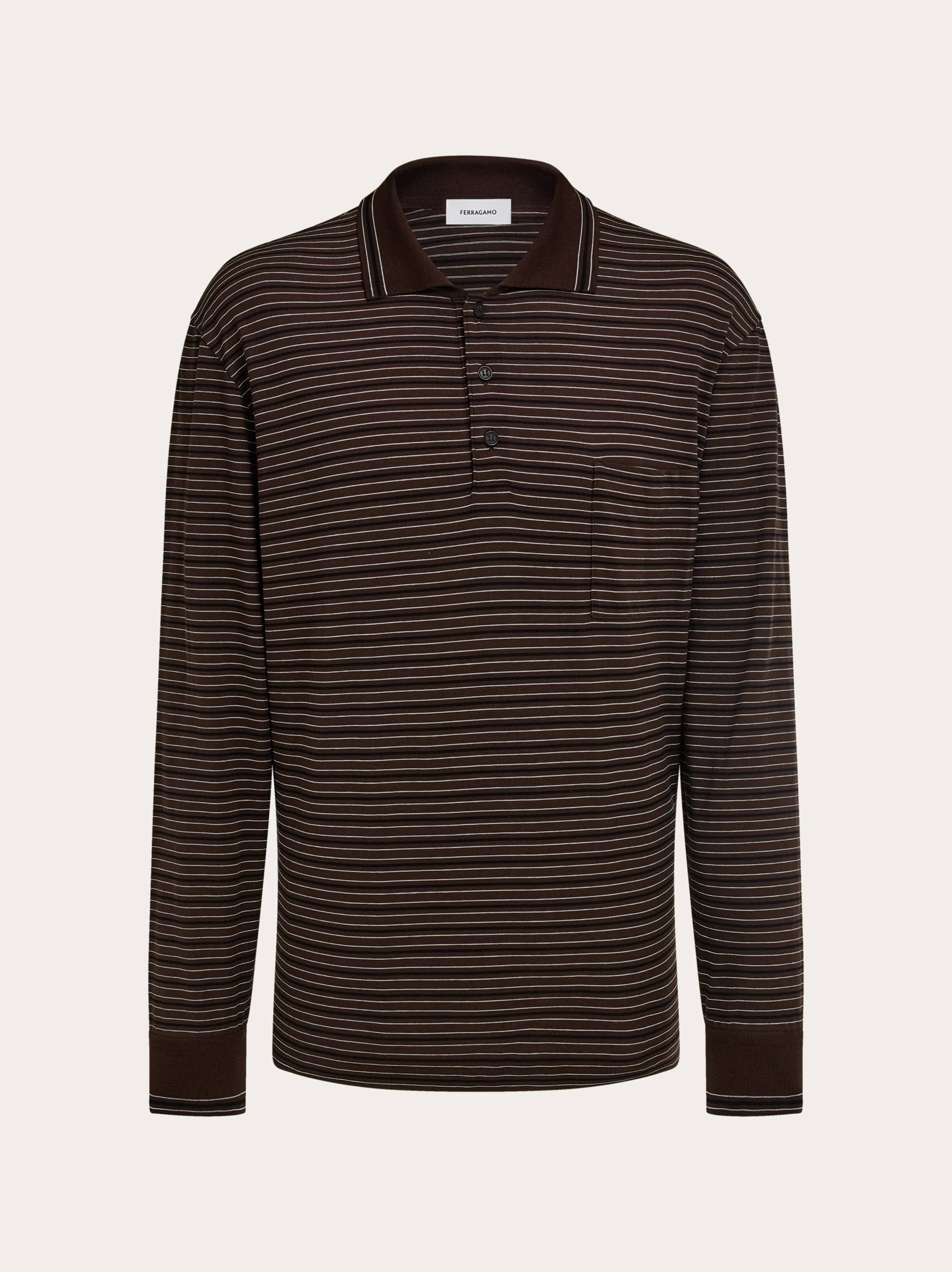 Ferragamo Men Long sleeve striped polo shirt Brown