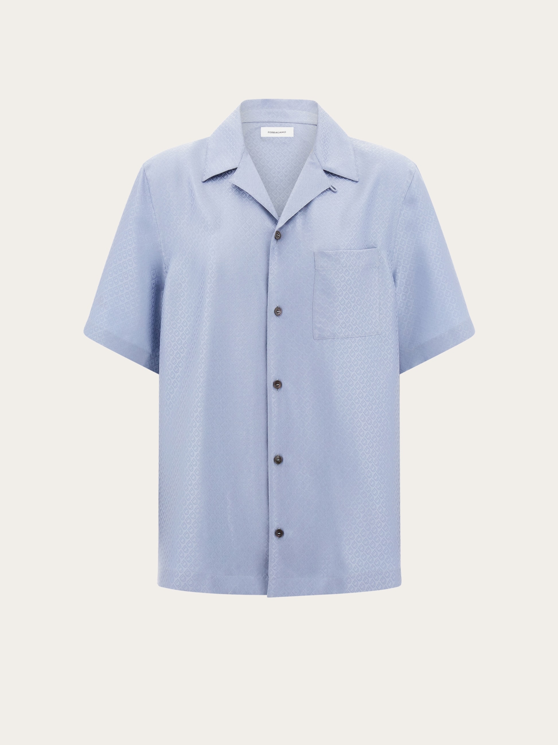 Ferragamo Uomo Camicia manica corta in seta Blu
