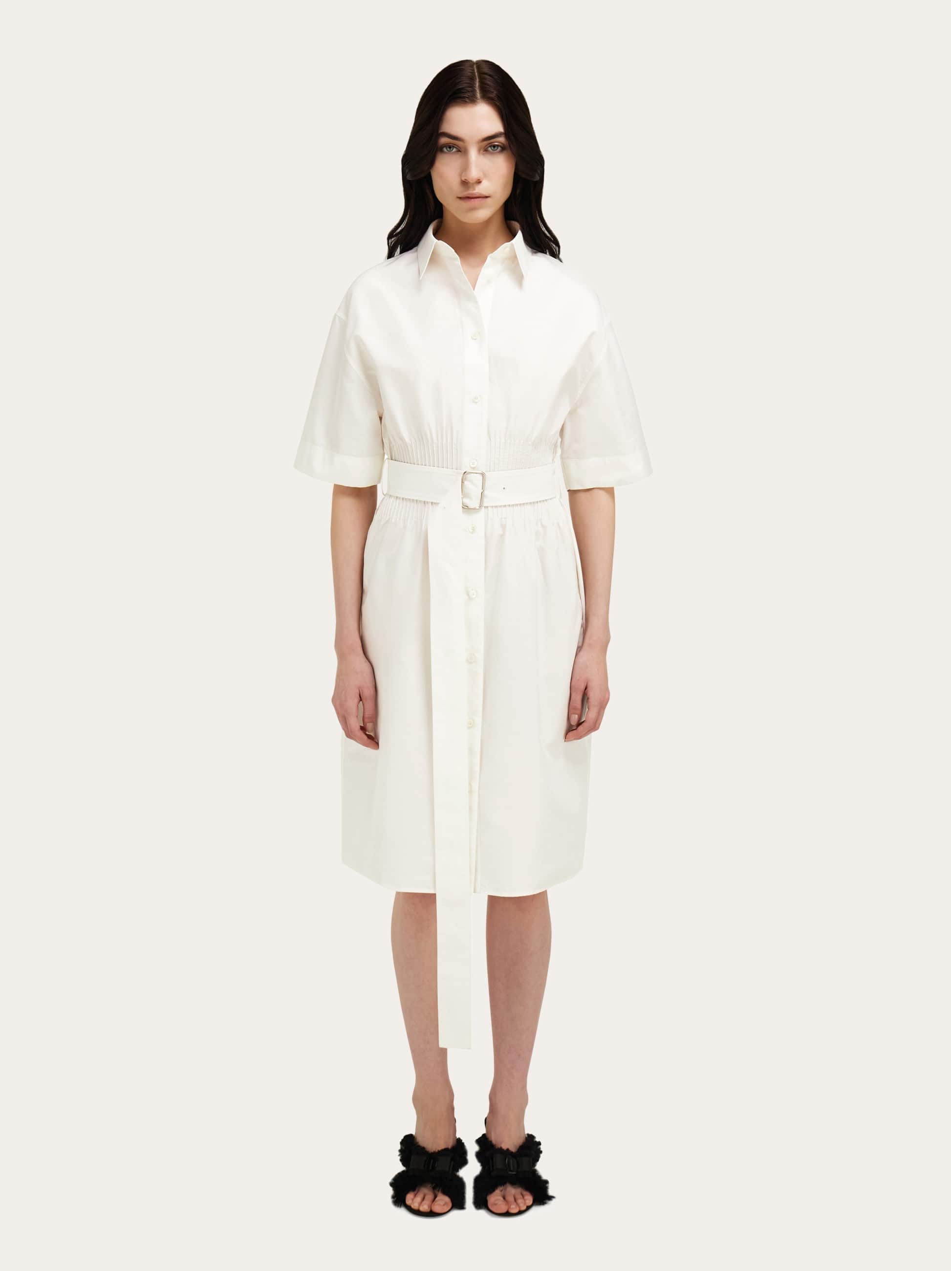  Ferragamo Damen Hemdkleid Aus Baumwolle Und Seide Weiß 