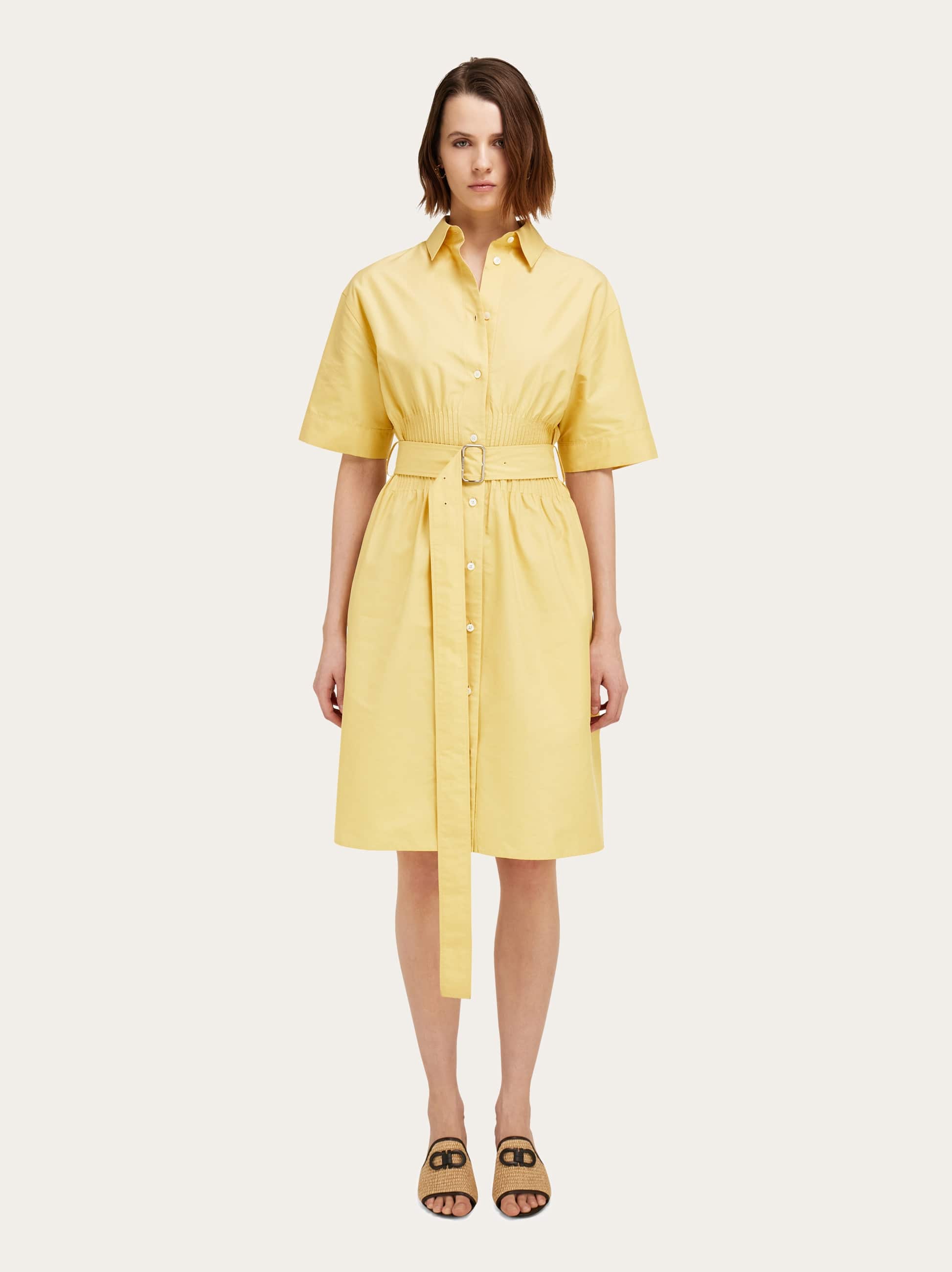  Ferragamo Damen Hemdkleid Aus Baumwolle Und Seide Gelb 