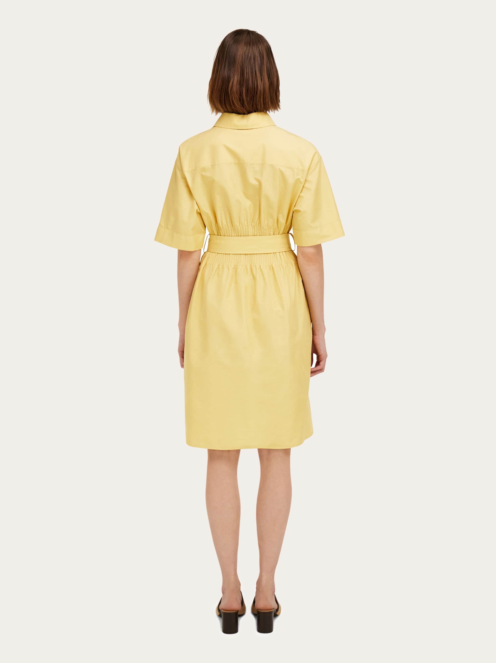  Ferragamo Damen Hemdkleid Aus Baumwolle Und Seide Gelb 