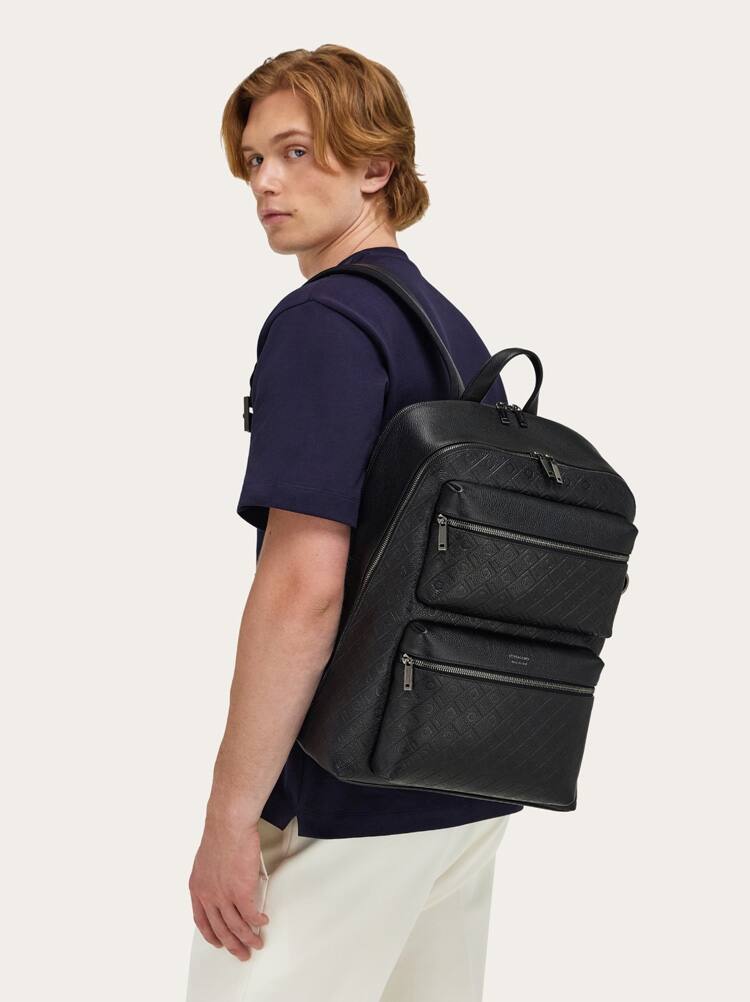 Ferragamo Monogram Backpack In Black