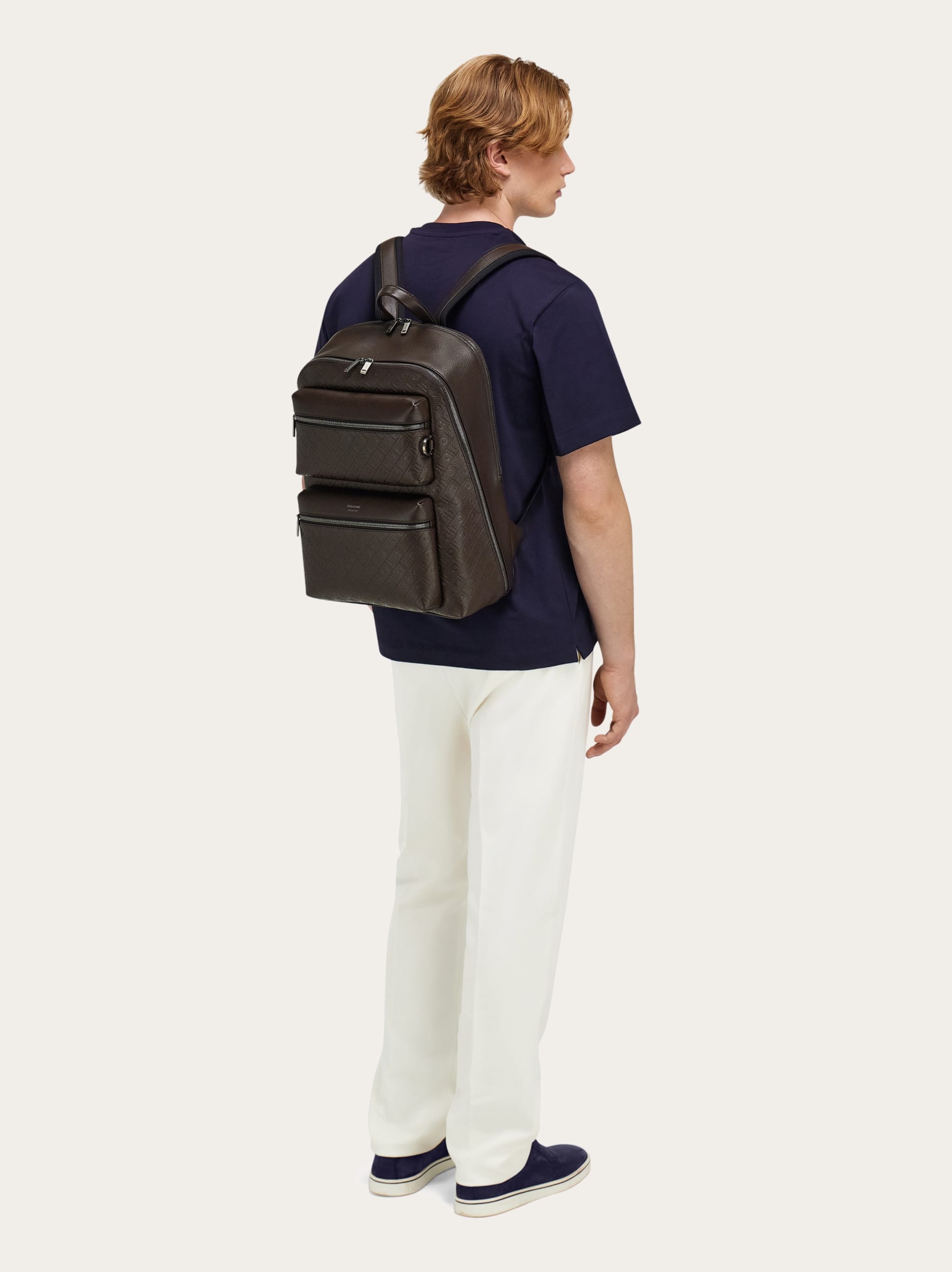  Ferragamo Men Ferragamo Monogram Backpack Brown 