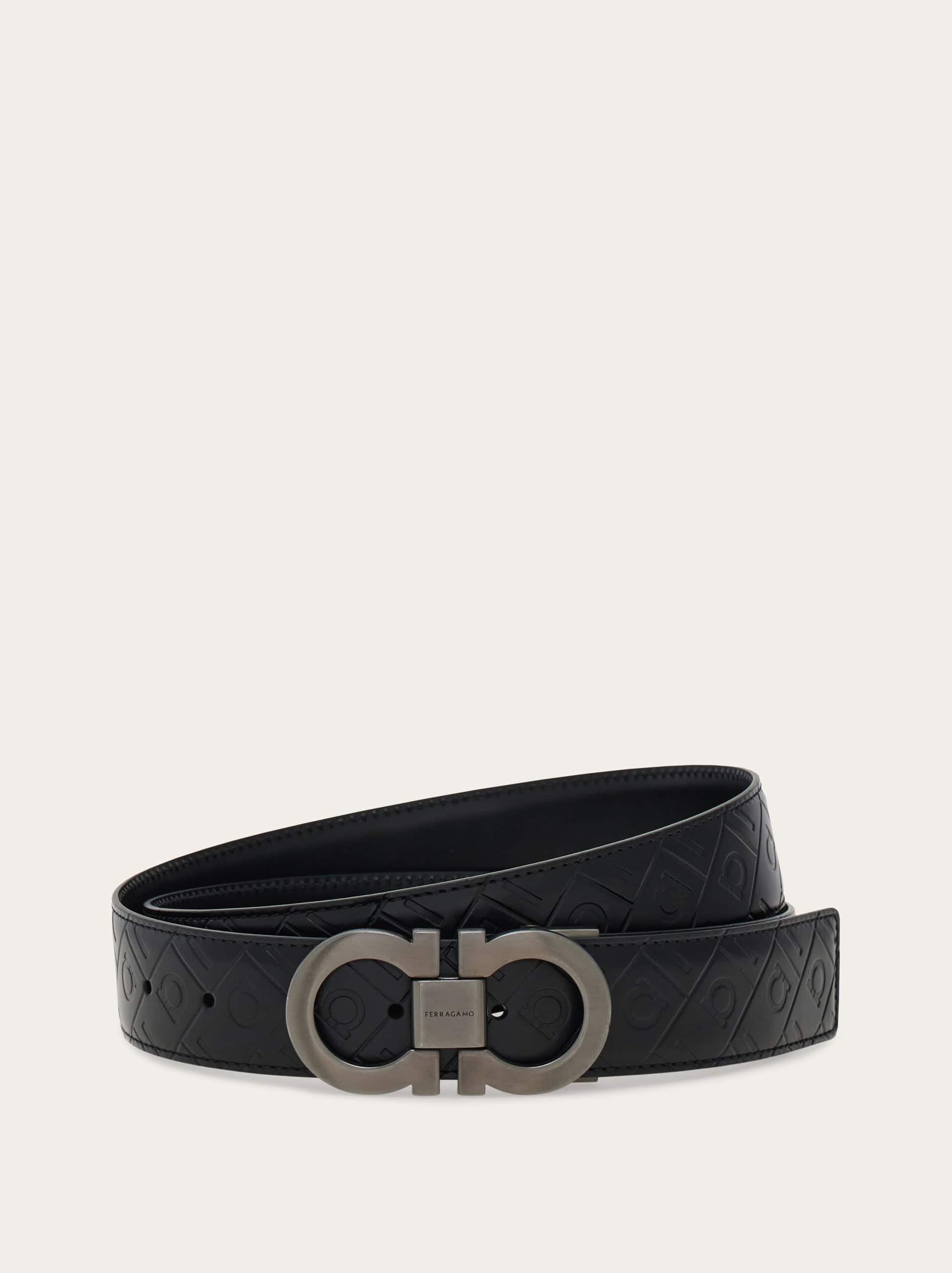 Ferragamo Reversible And Adjustable Gancini Belt In Black