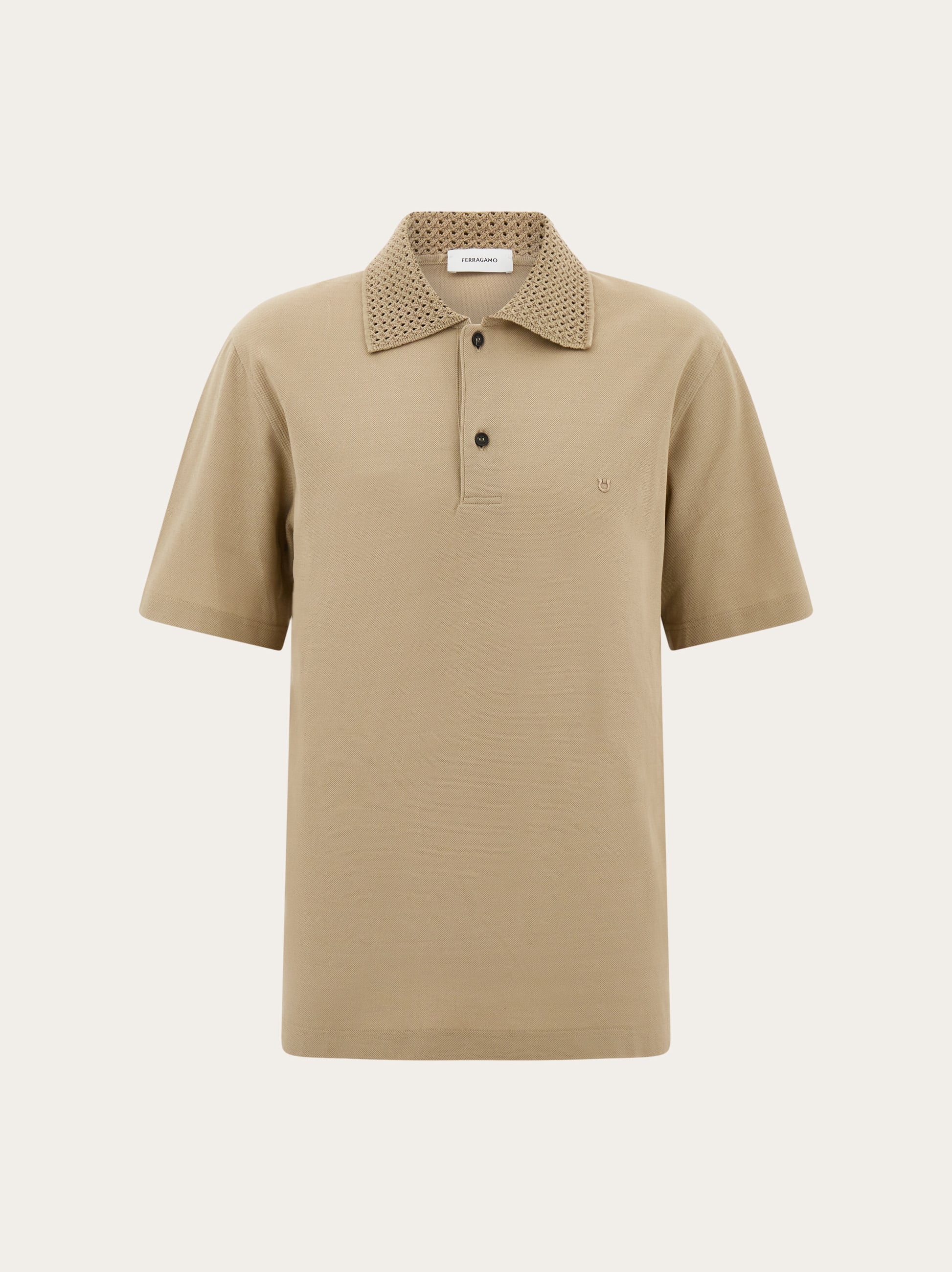 Ferragamo Uomo Polo con collo in maglia Beige