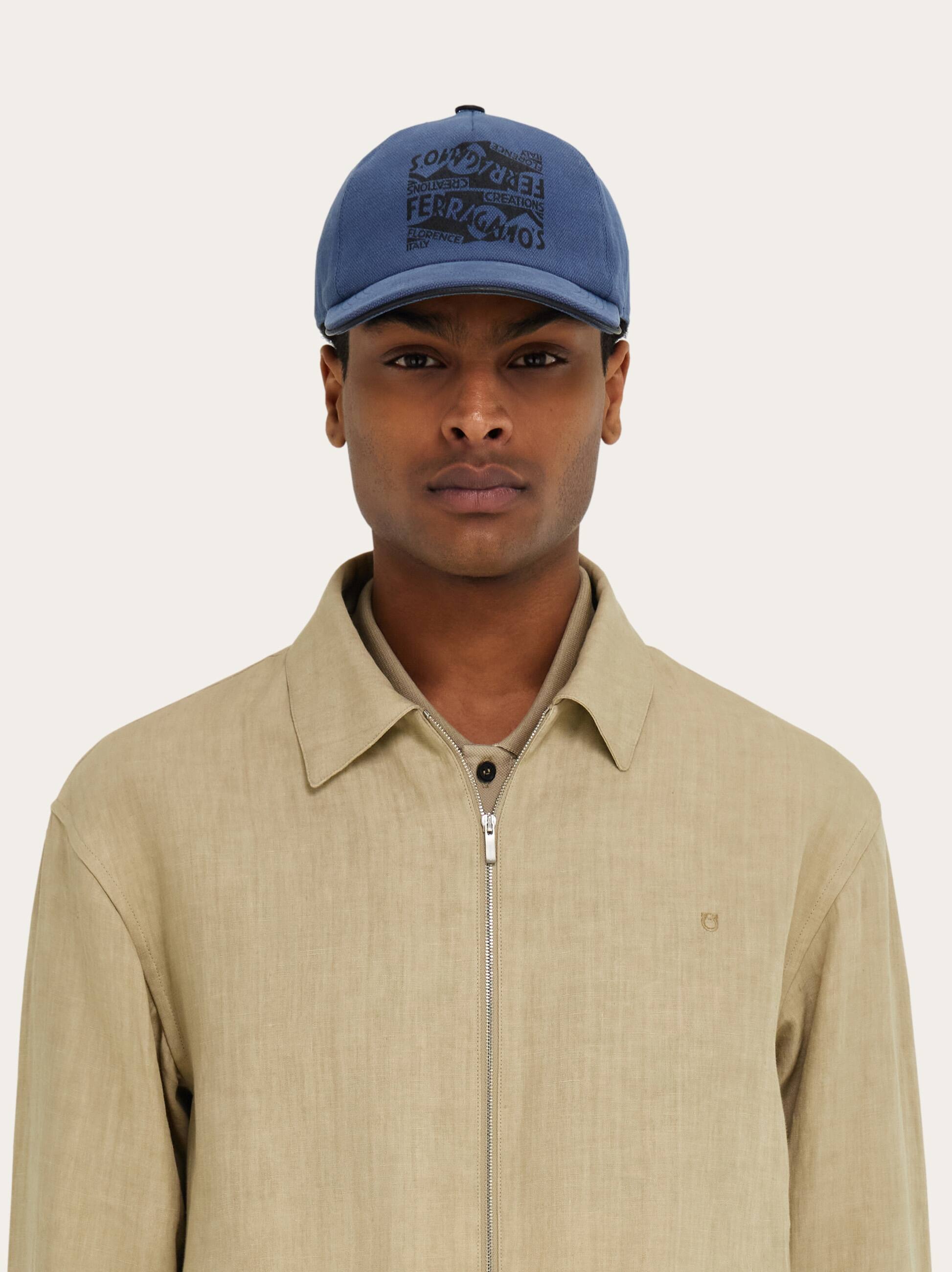  Ferragamo Men Macro Logo Baseball Cap Blue 