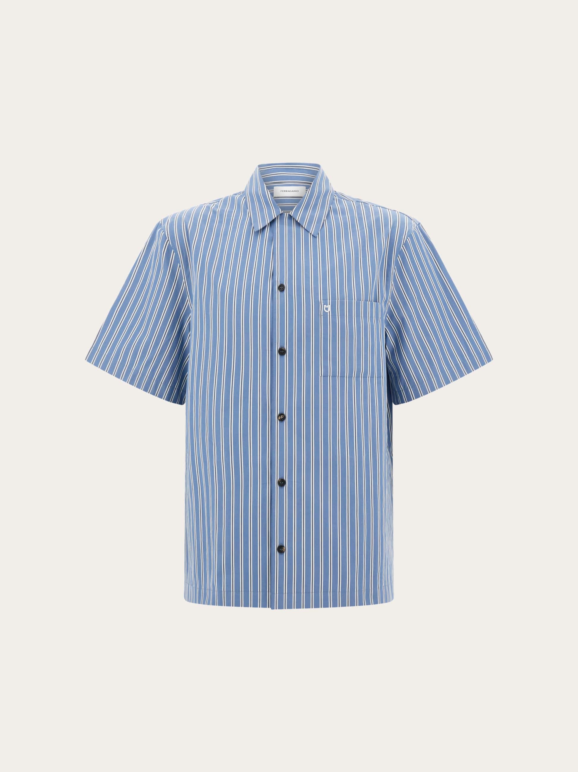 Ferragamo Uomo Camicia manica corta in popeline Blu