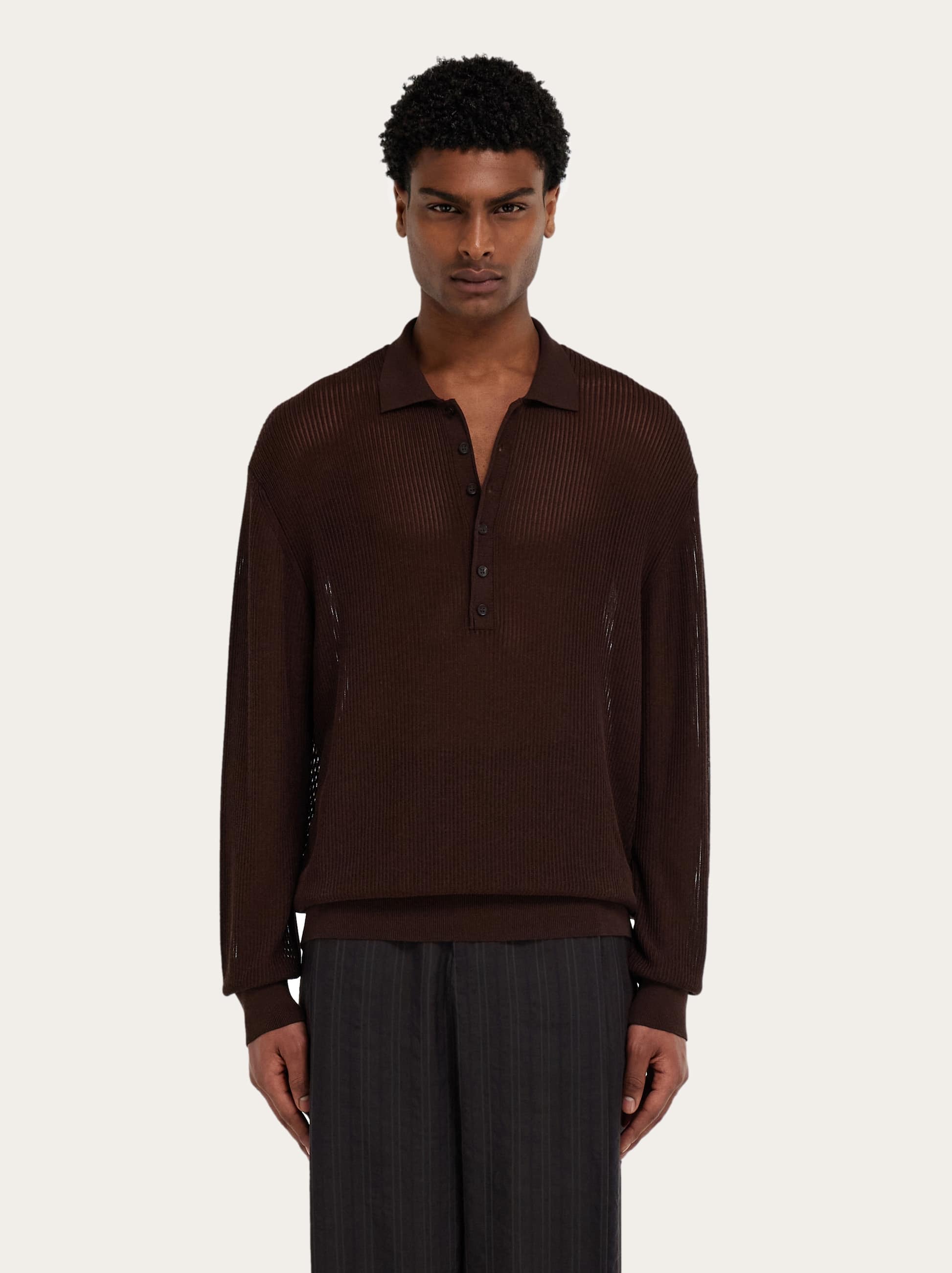  Ferragamo Herren Langärmliges Polohemd Braun 
