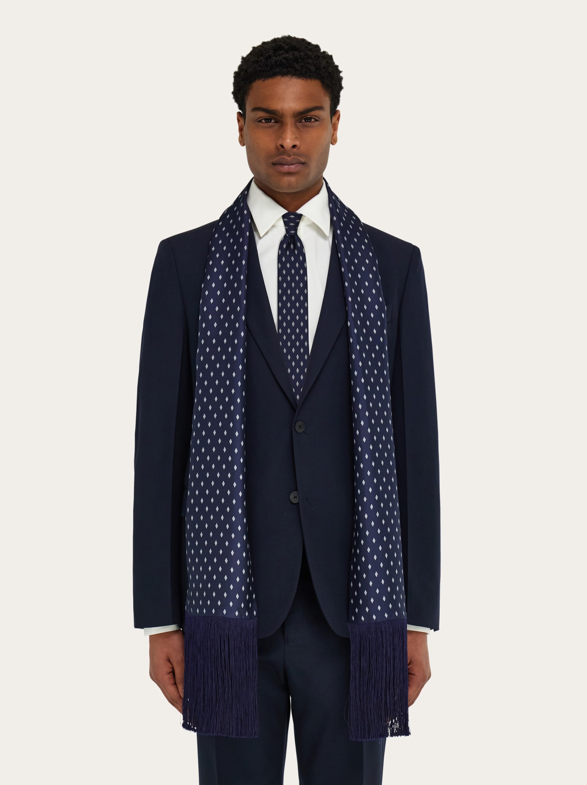  Ferragamo Herren Seidenschal Mit Mikro-gancini-print Blau 