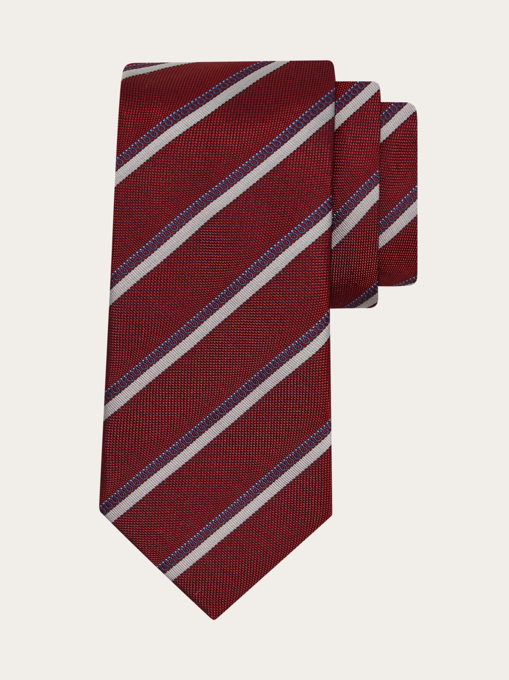 Ferragamo Men Regimental jacquard silk tie Red