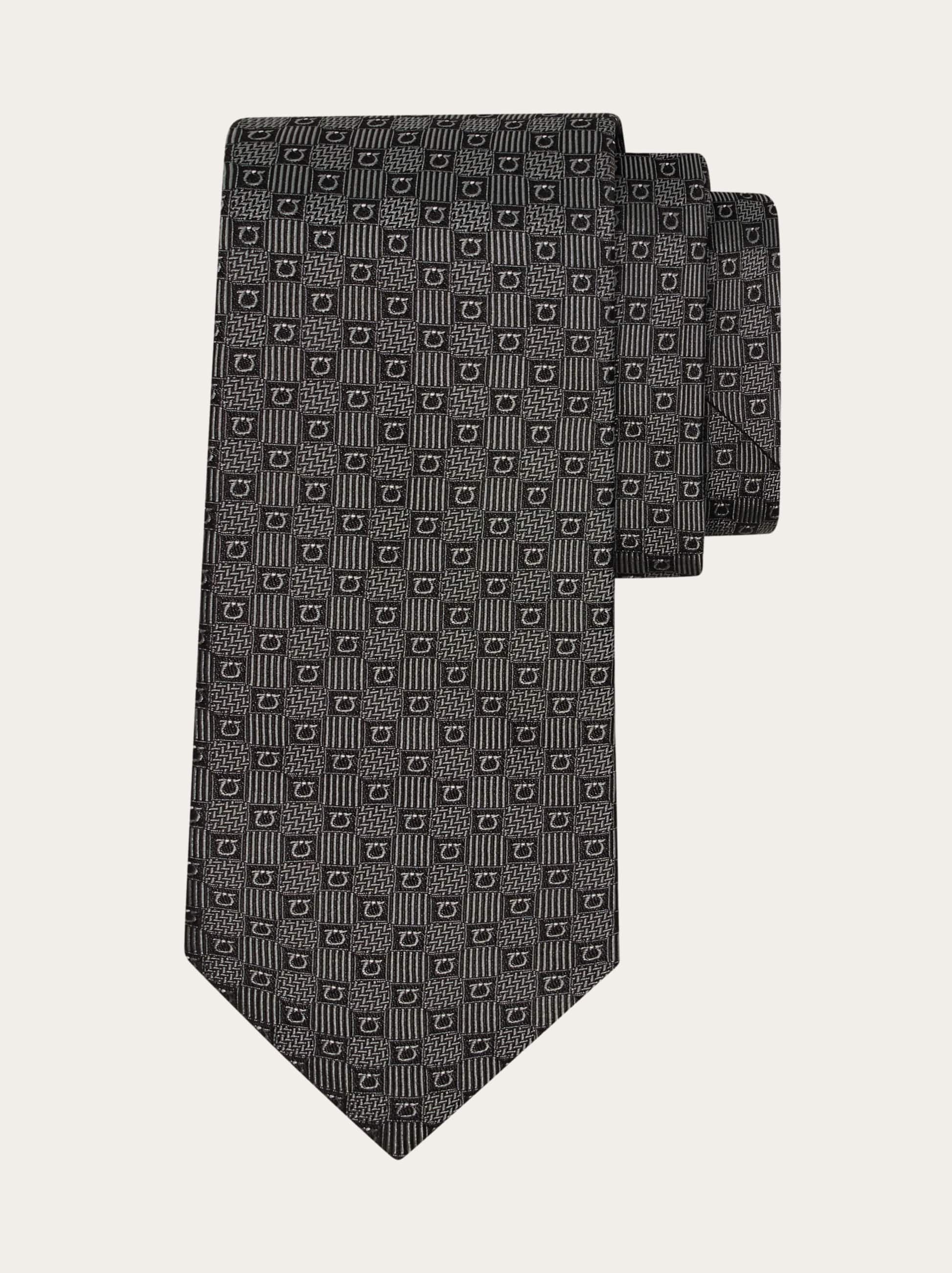 Ferragamo Men Gancini silk jacquard tie Grey