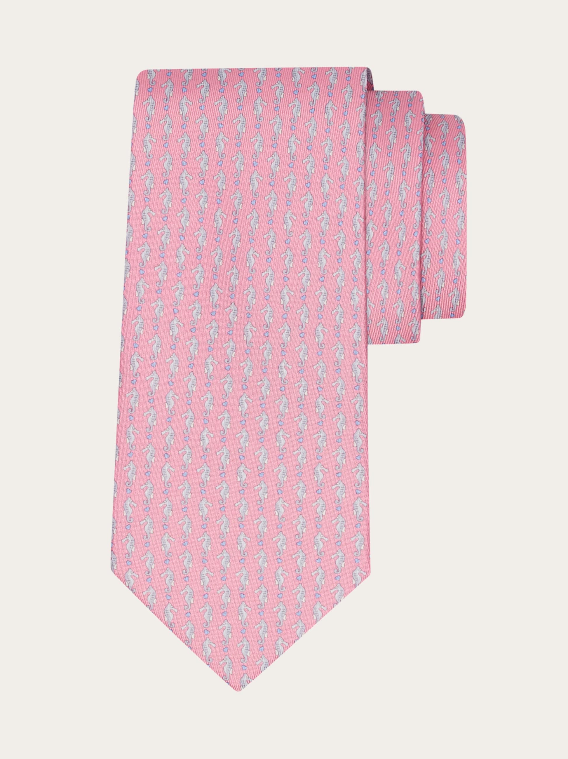 Ferragamo Men Seahorse print silk tie Pink
