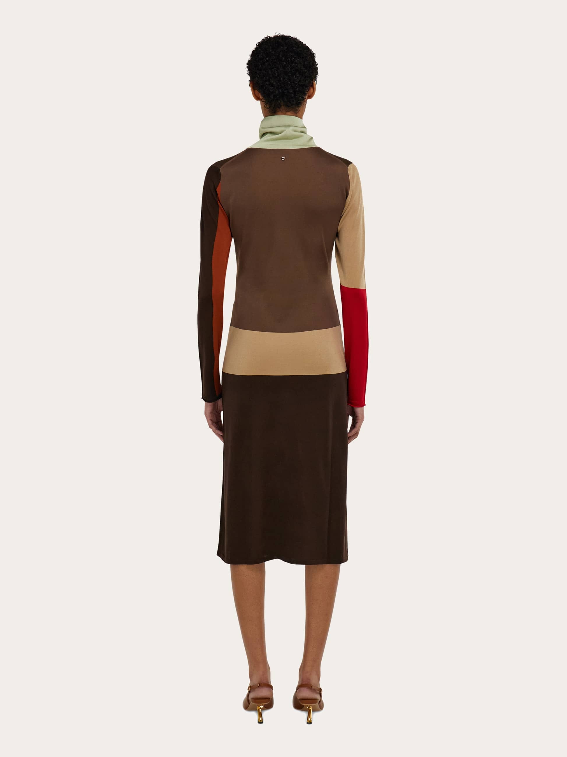  Ferragamo Damen Kleid Mit Farbblock-effekt Beige 