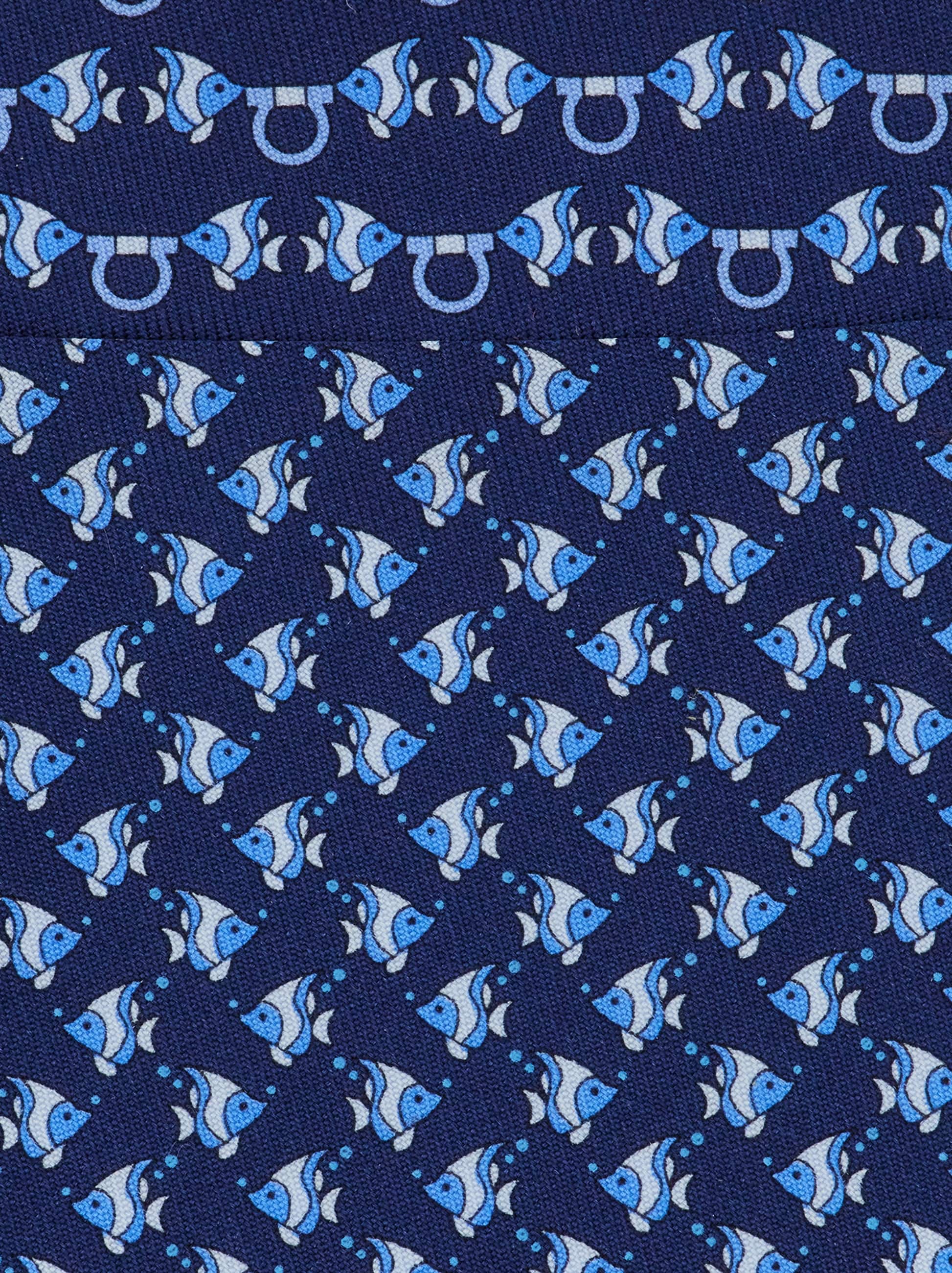  Ferragamo Men Mini Fish Print Silk Tie Blue 