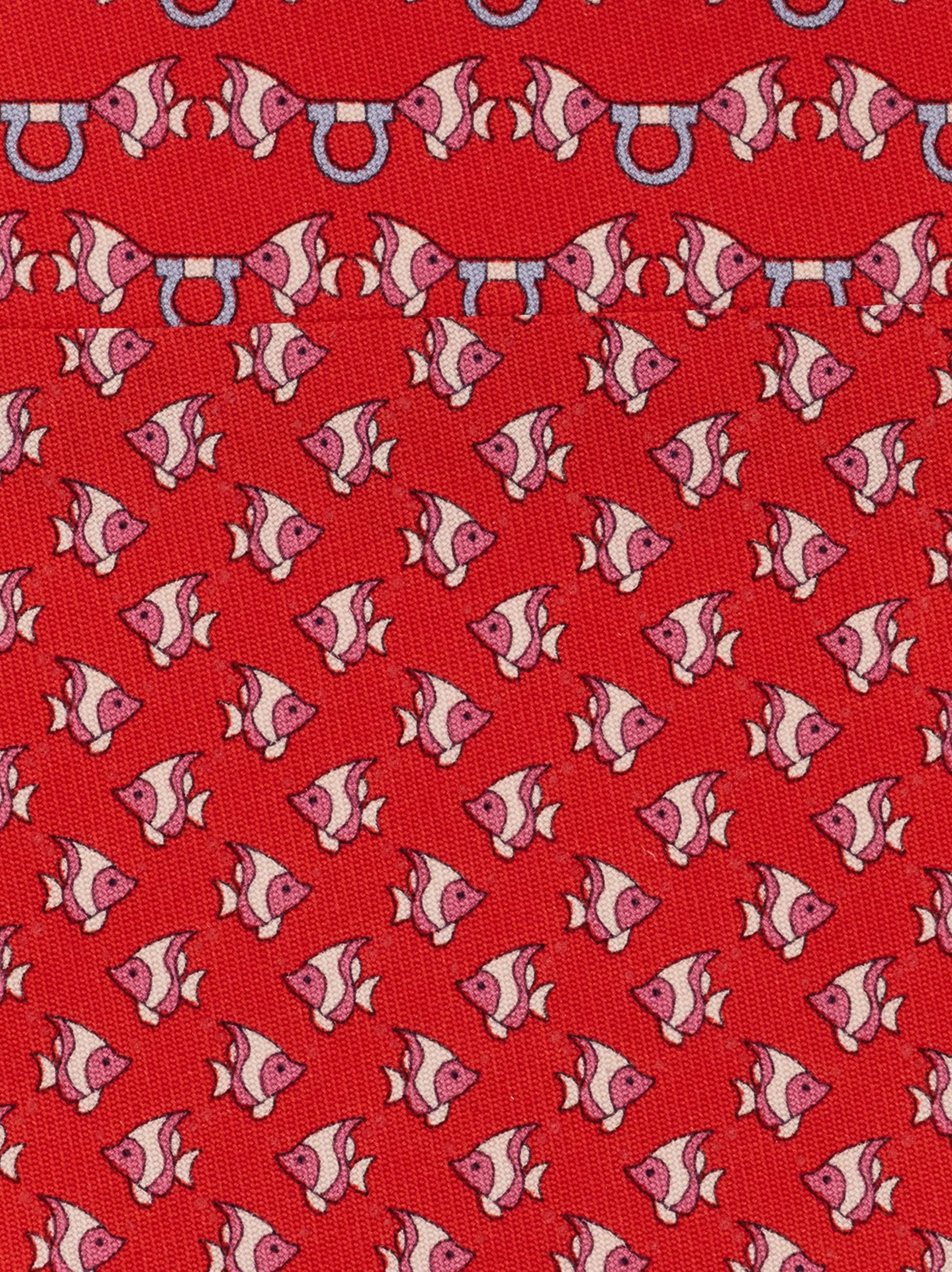  Ferragamo Men Mini Fish Print Silk Tie Red 