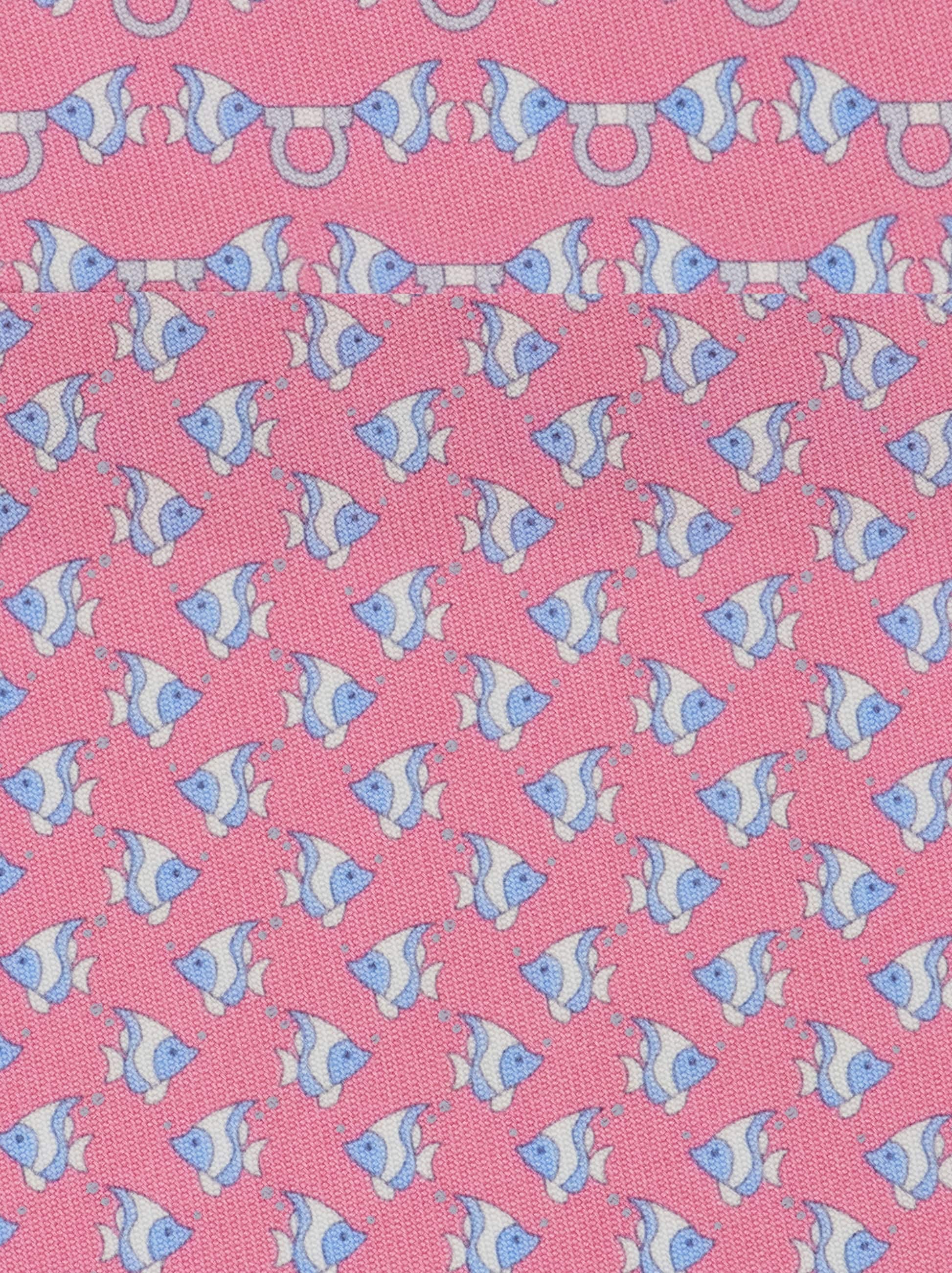  Ferragamo Men Mini Fish Print Silk Tie Pink 