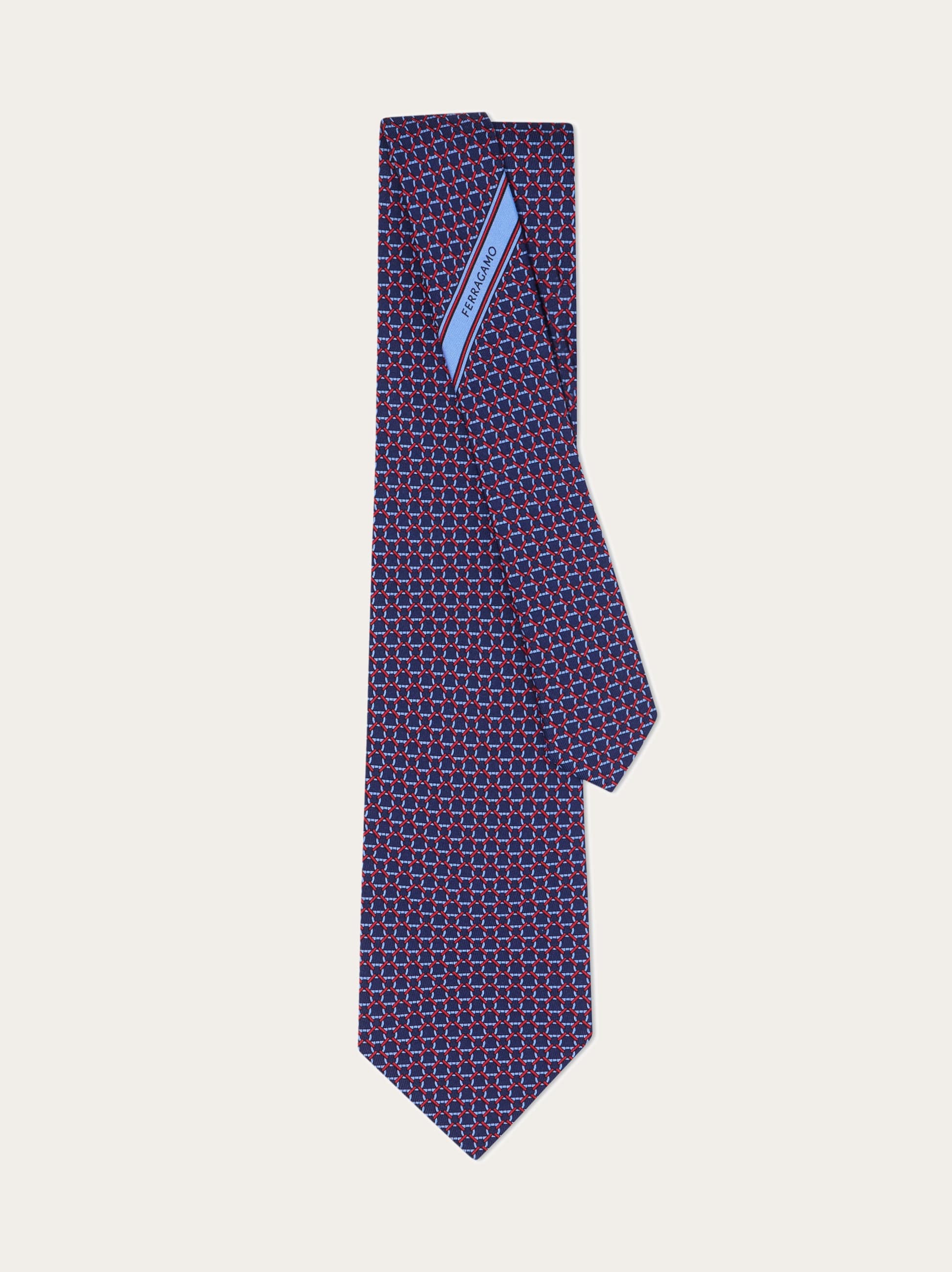  Ferragamo Herren Link Print Silk Tie Blau 
