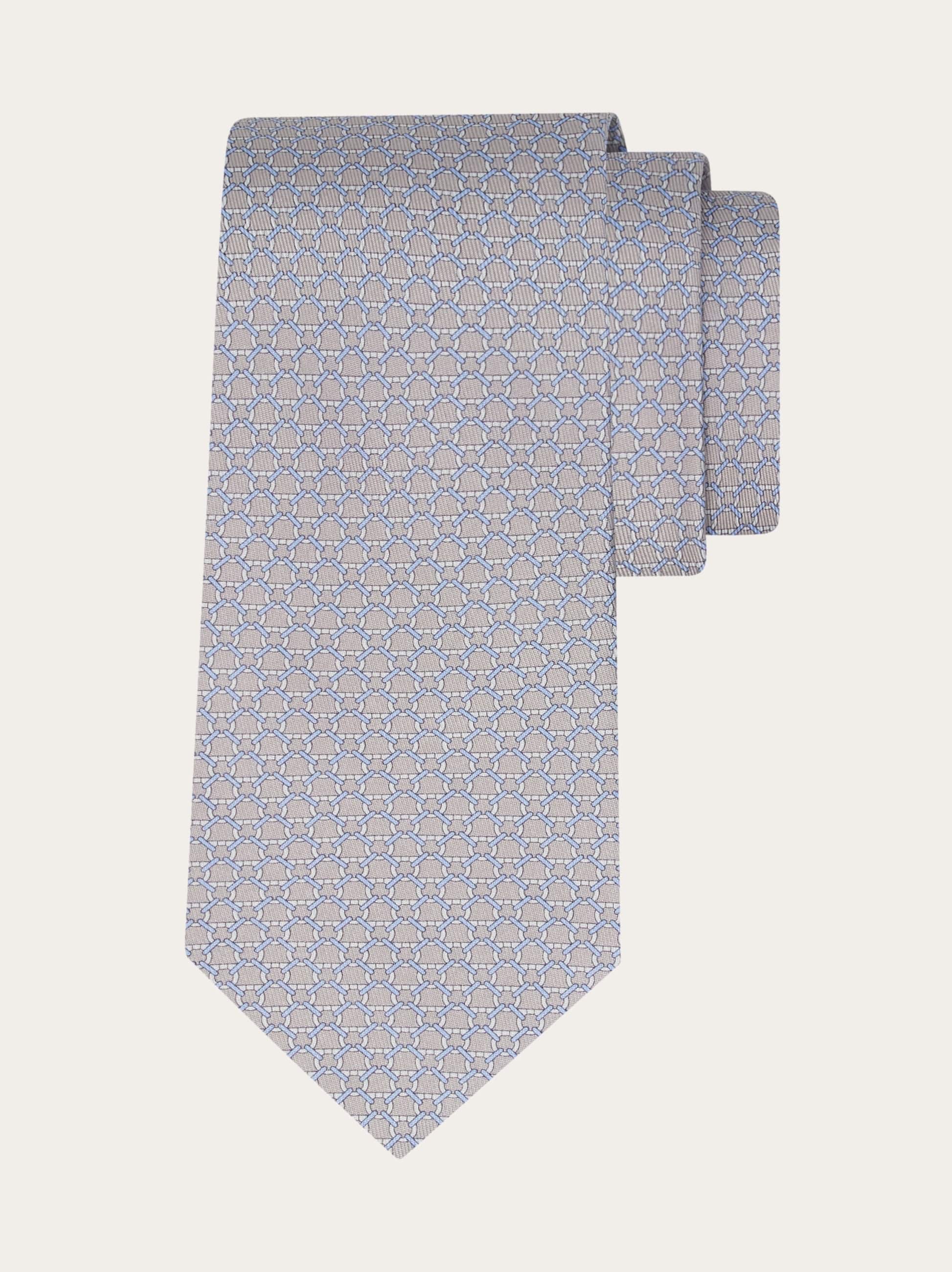 Ferragamo Link Print Silk Tie In Gray