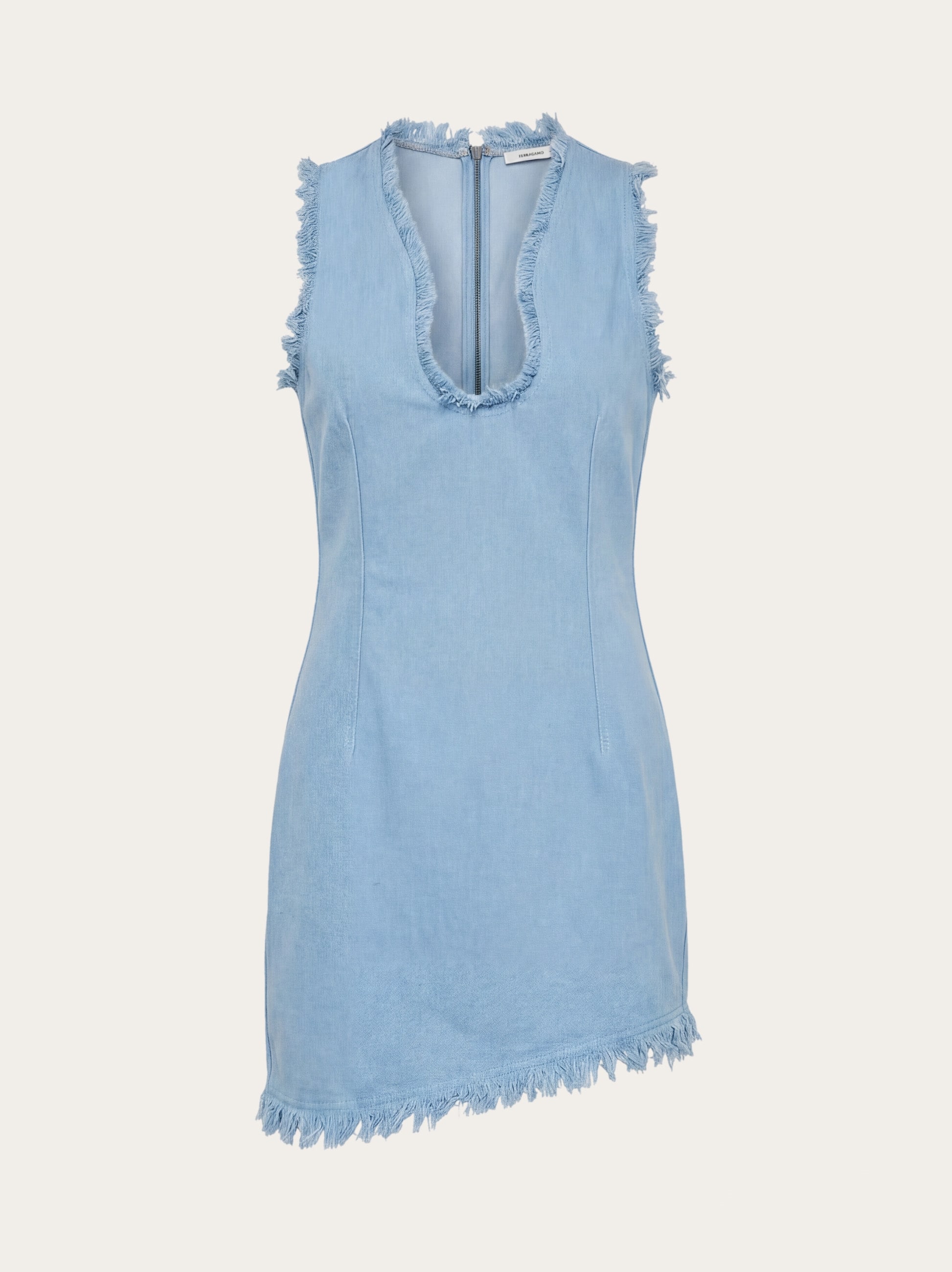 Ferragamo Mini Dress With Frayed Edges In Blue