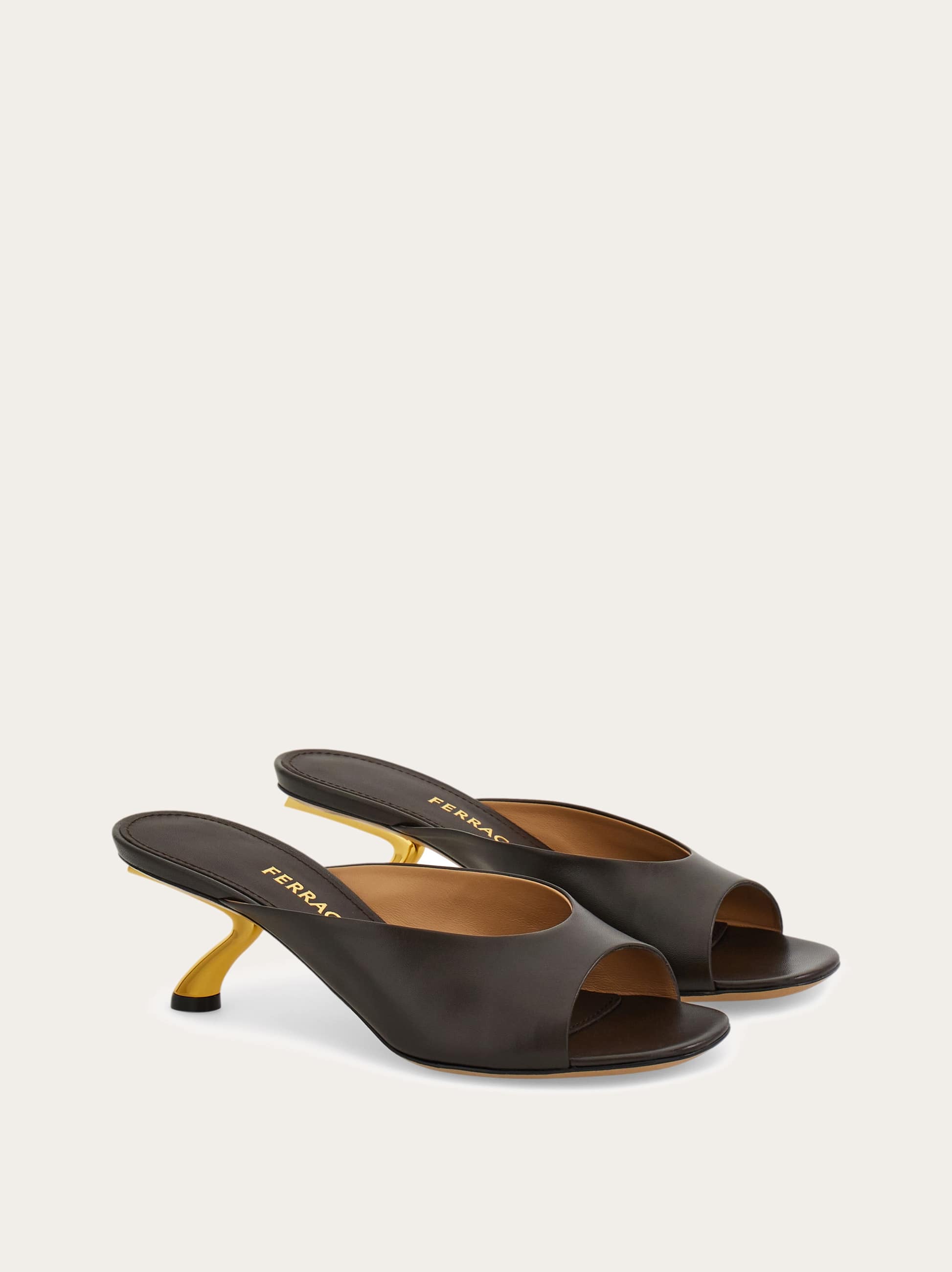 Ferragamo Igea S-shaped Kitten Heel Sandal In Black
