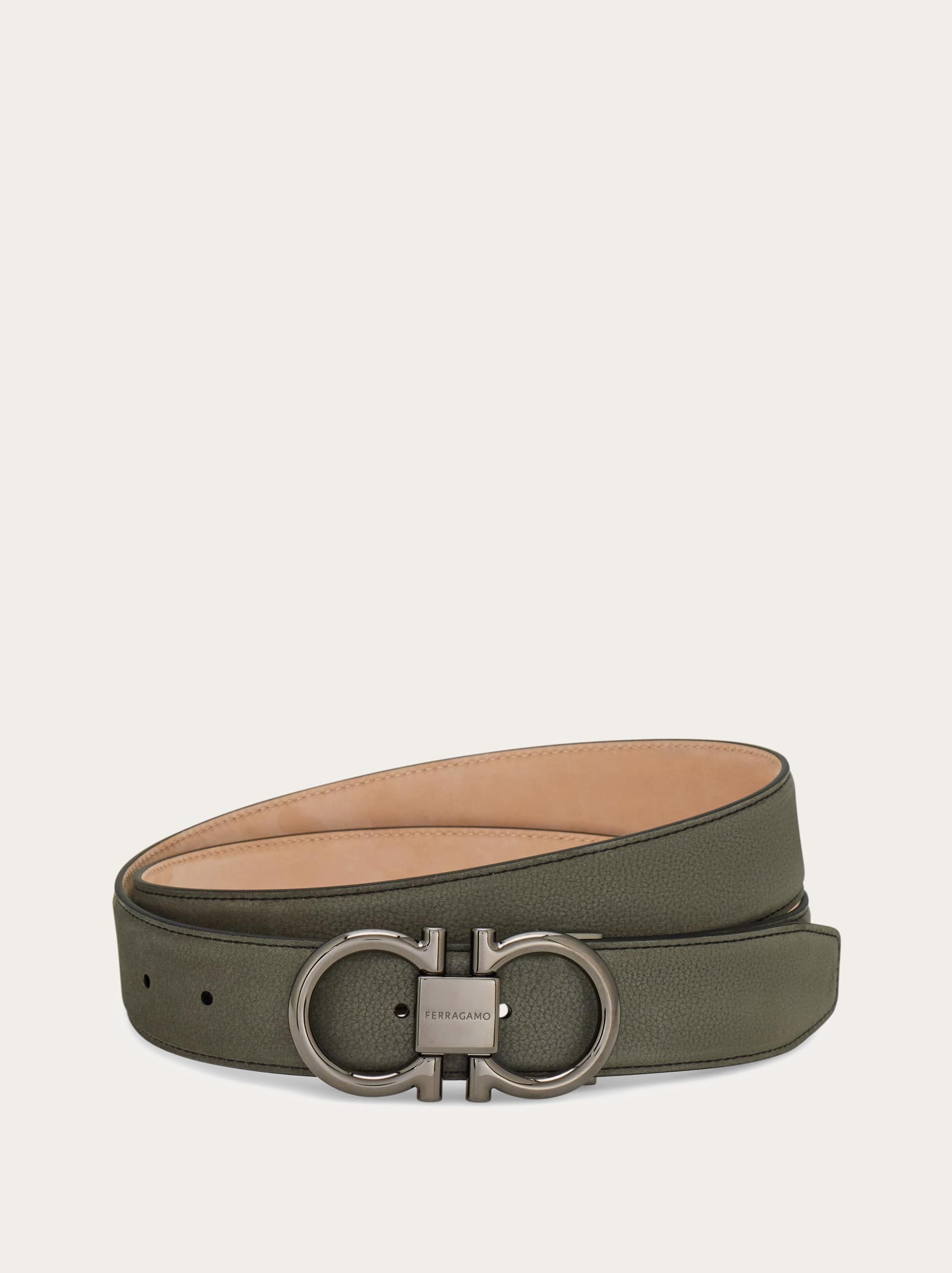 Ferragamo Men Adjustable Gancini belt Grey