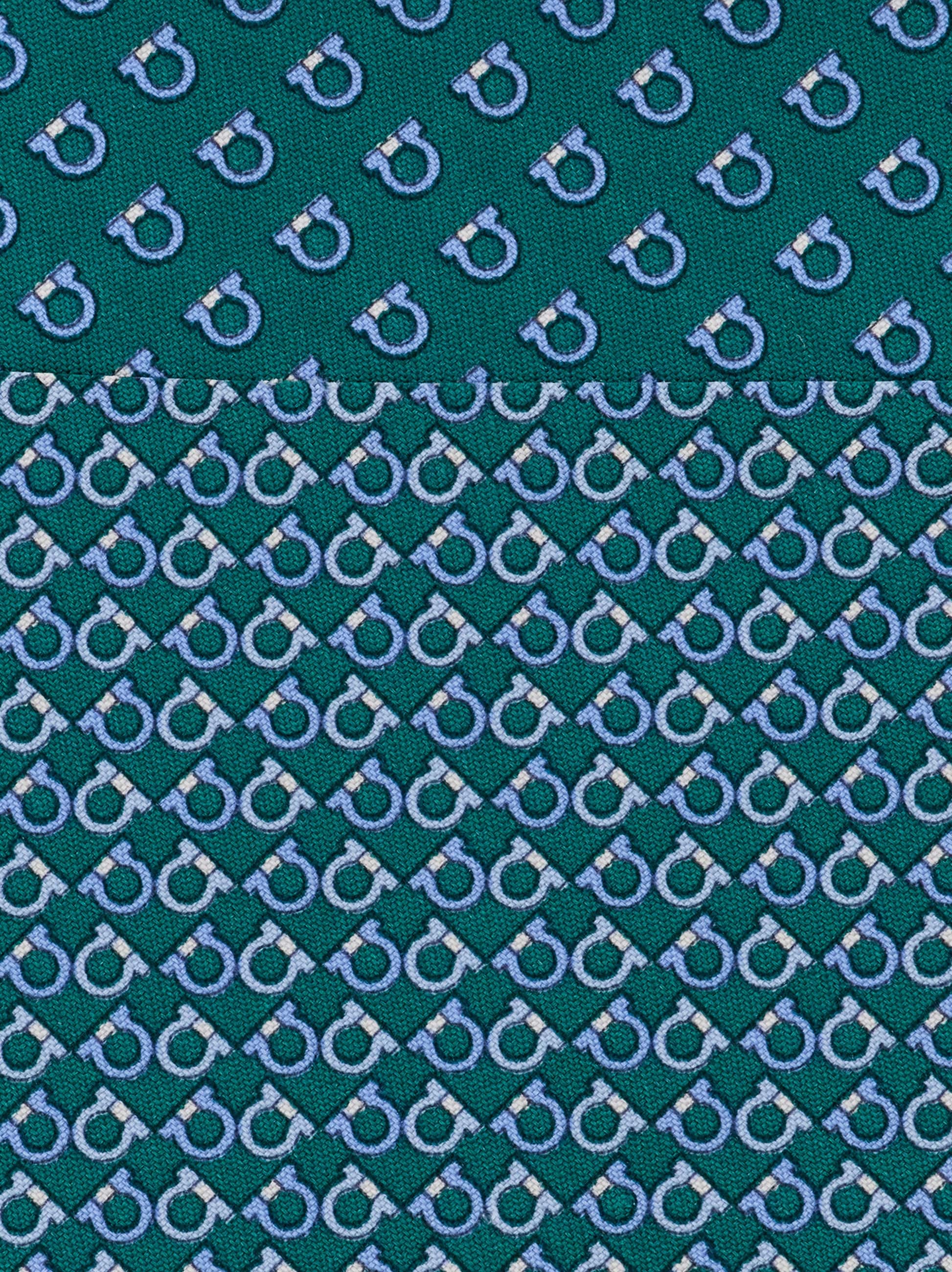  Ferragamo Men Gancini Square Print Silk Tie Green 