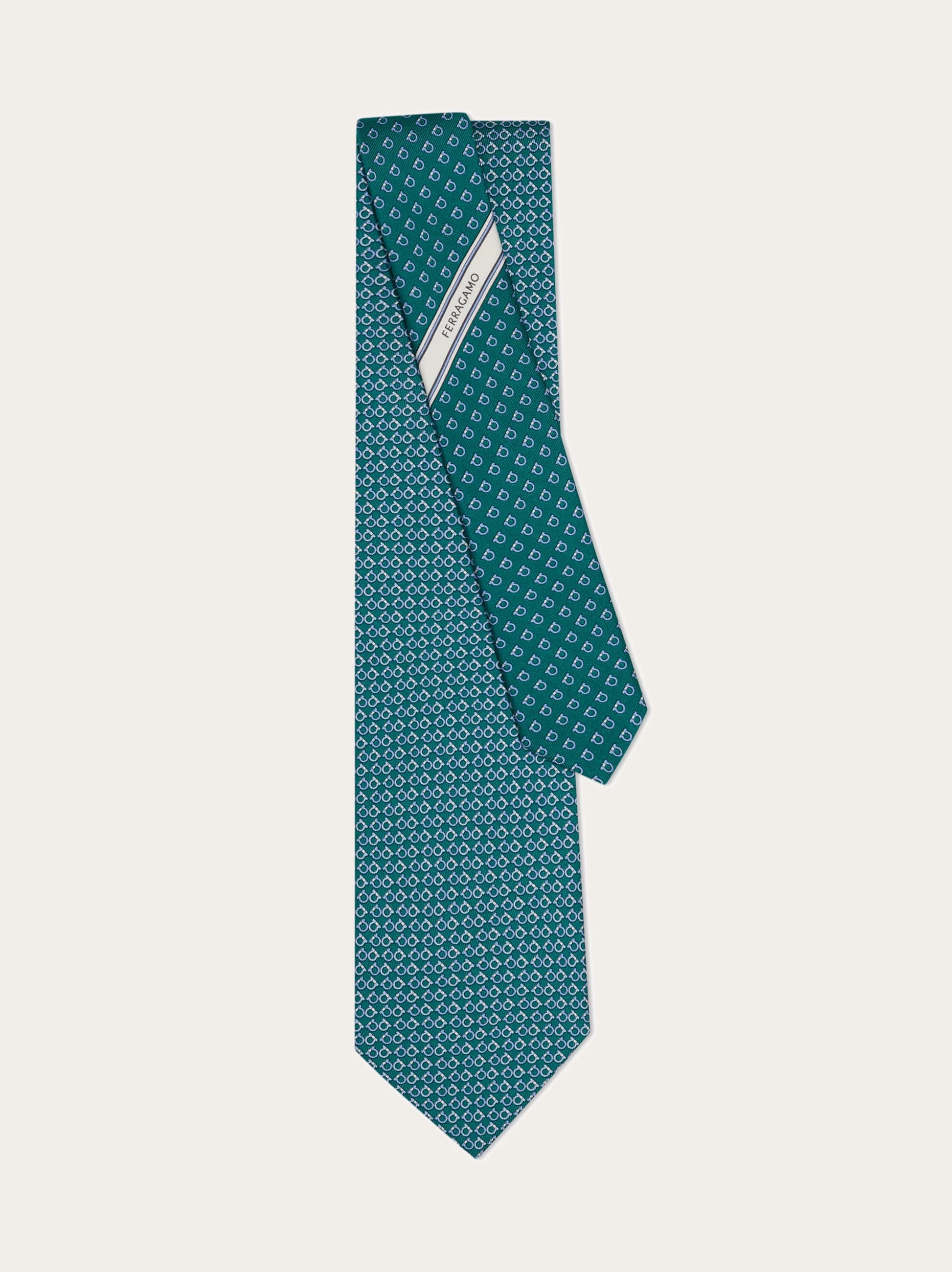  Ferragamo Men Gancini Square Print Silk Tie Green 
