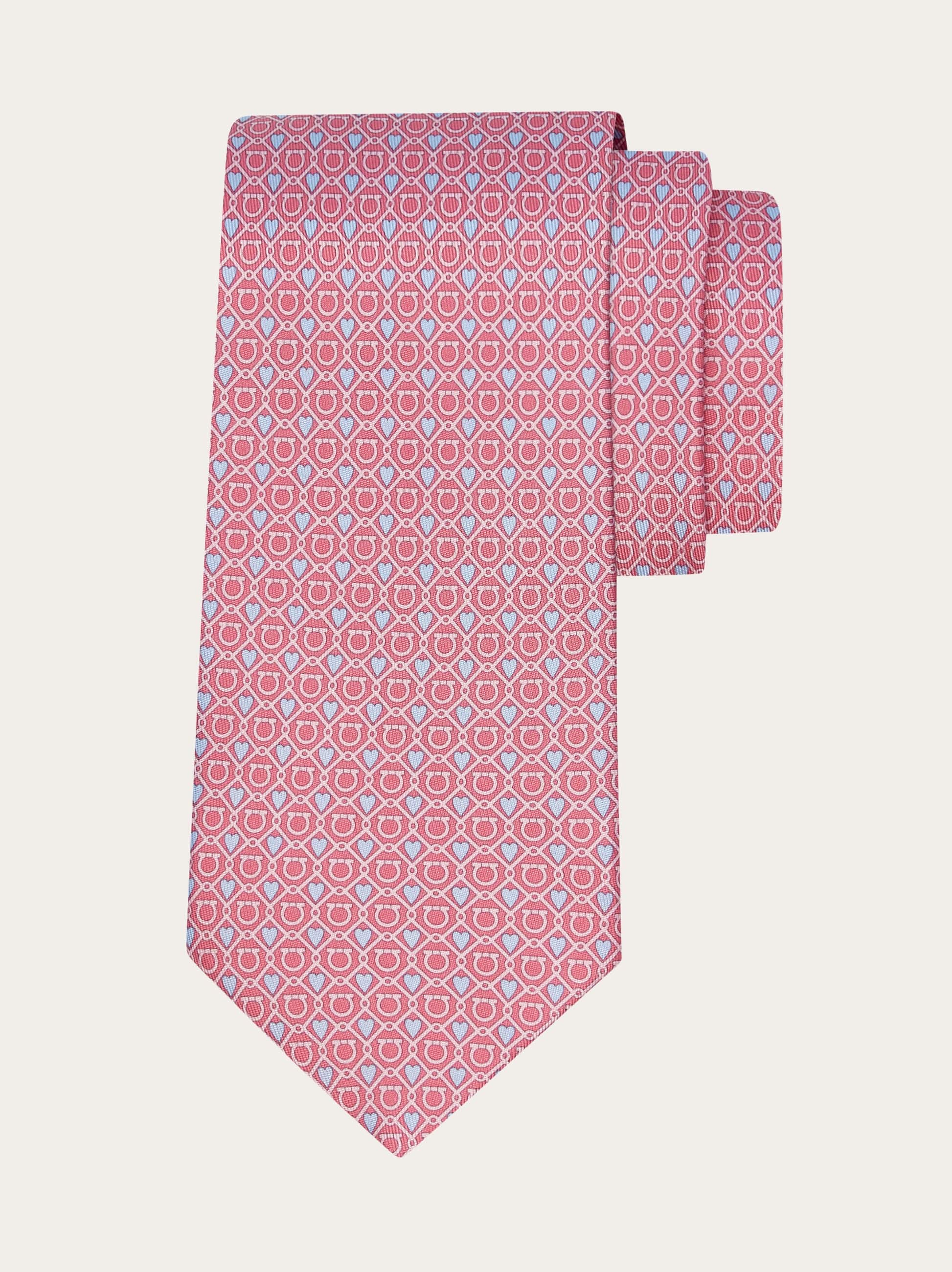 Ferragamo Uomo Cravatta in seta stampa Gancini e cuori Rosa