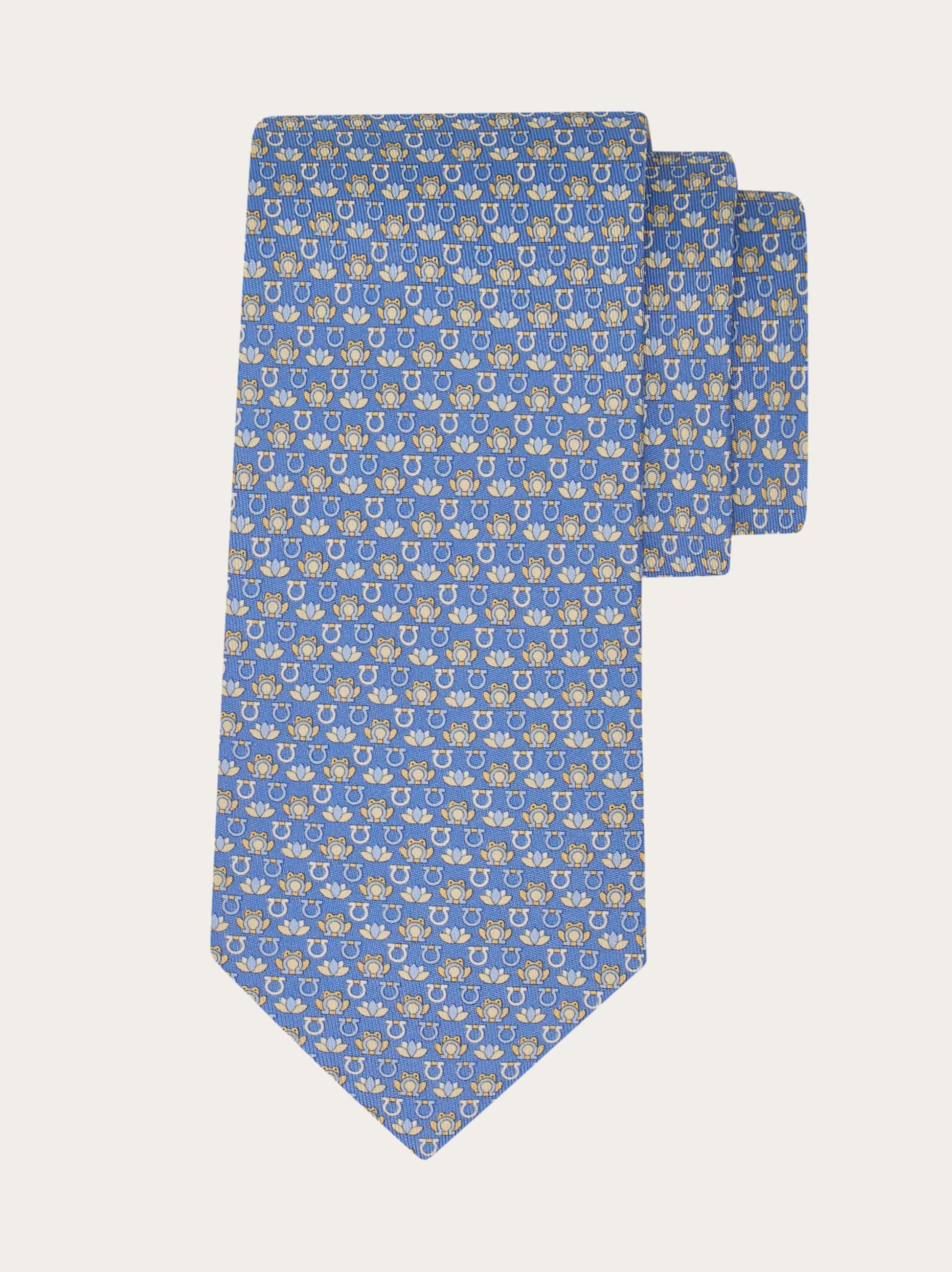 Ferragamo Men Frog print silk tie Blue