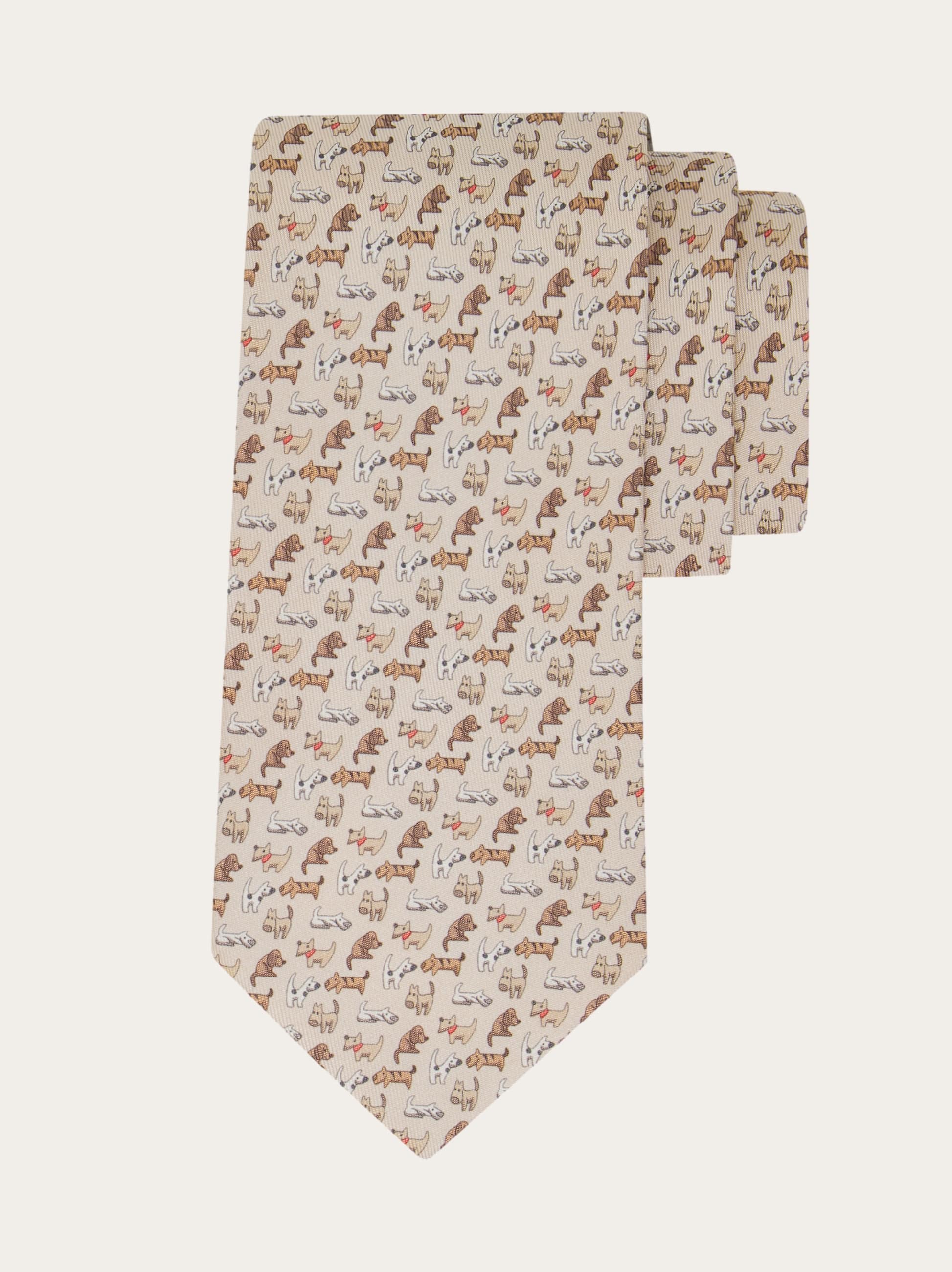 Ferragamo Men Dogs print silk tie White